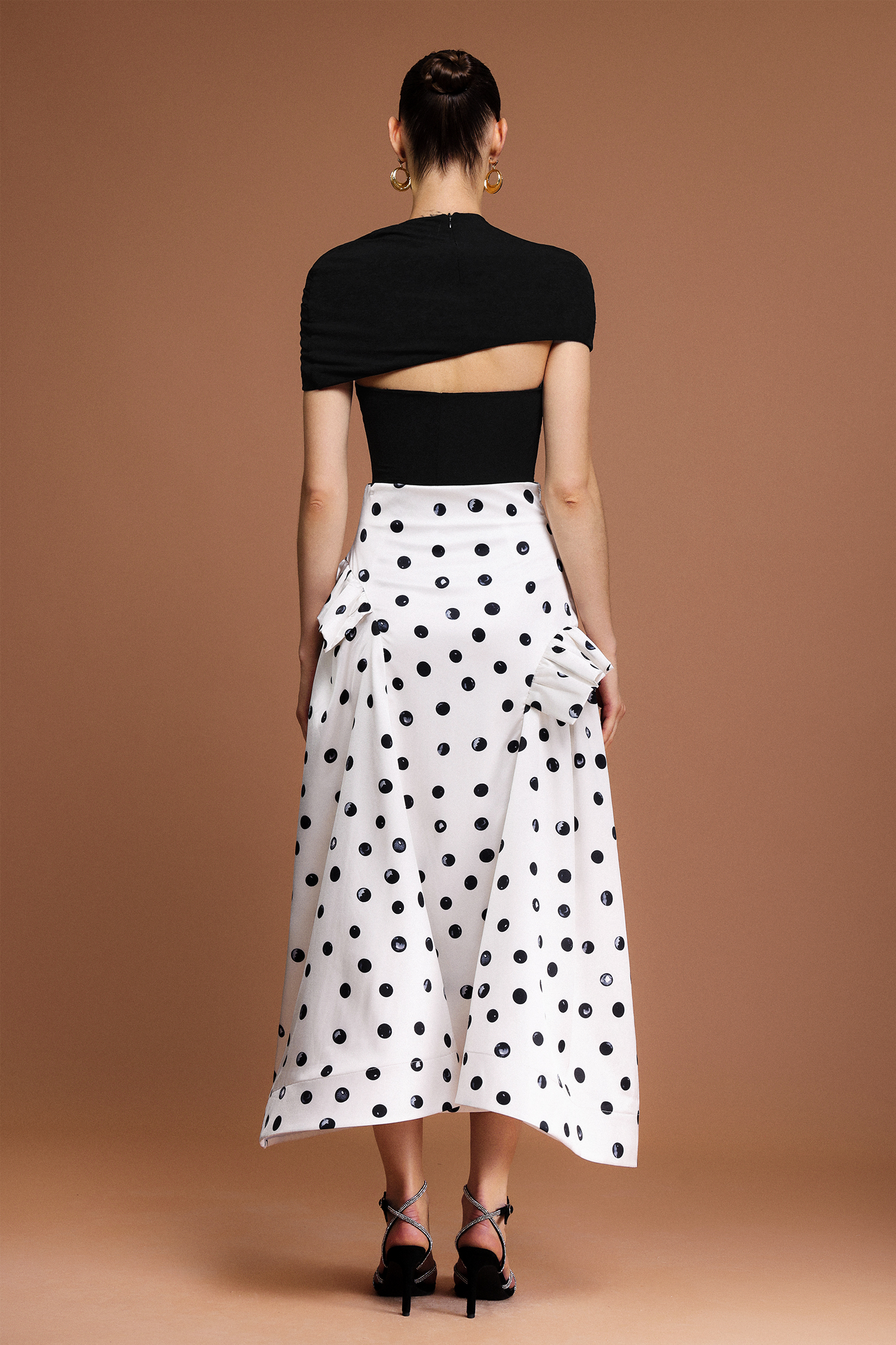 Zalea Dot Printed Asymmetric Folds Maxi Skirt