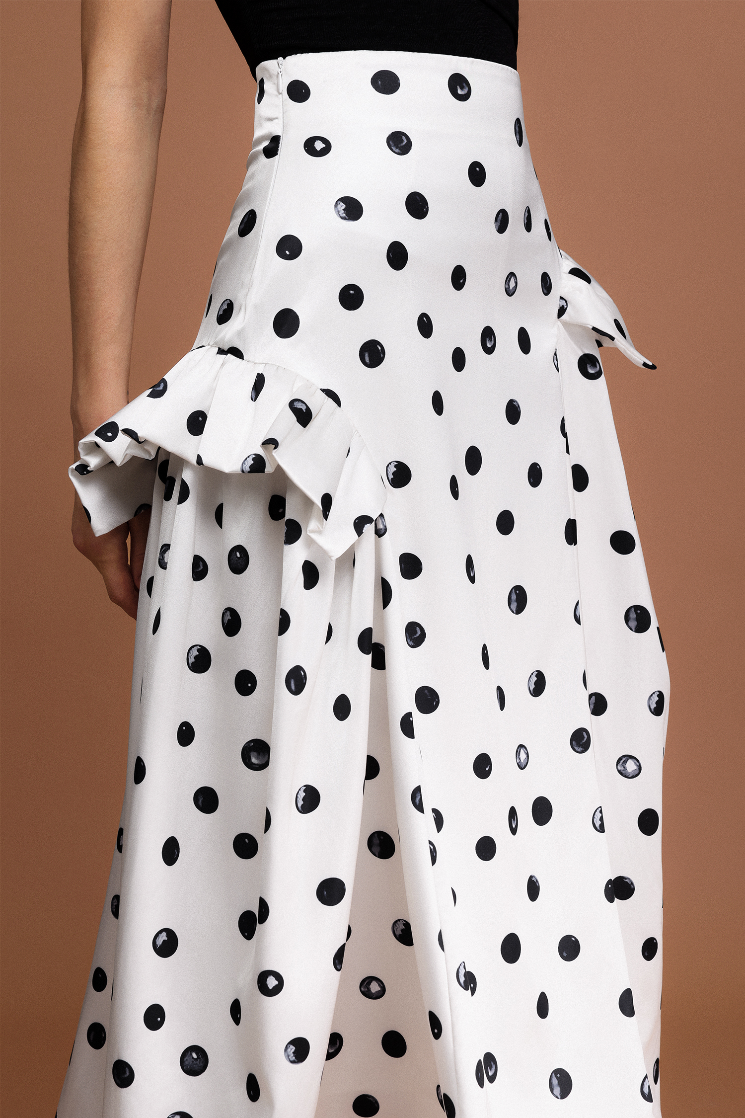 Zalea Dot Printed Asymmetric Folds Maxi Skirt