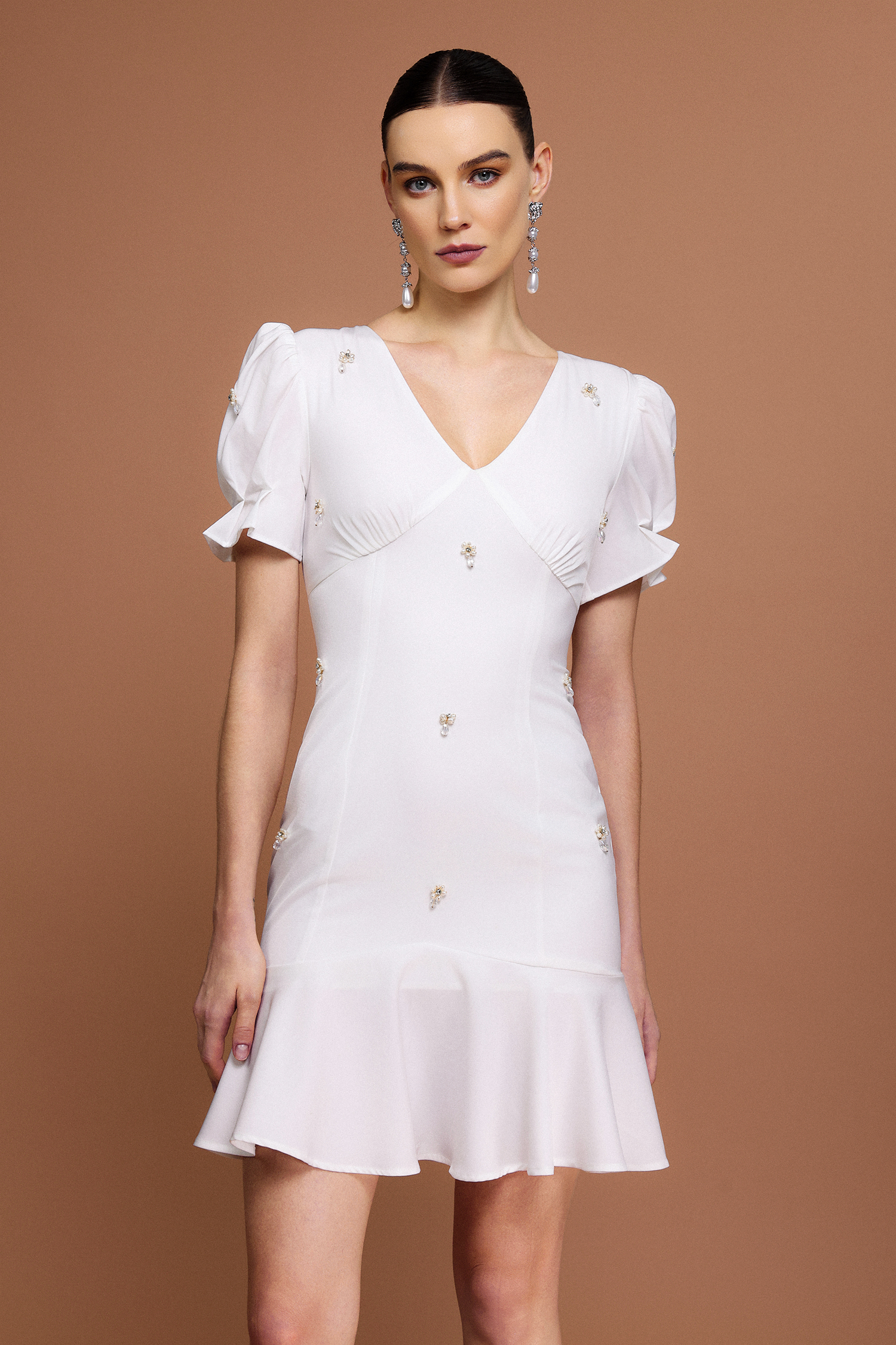 Subra V-Neck Short Sleeves Diamond Mini Dress