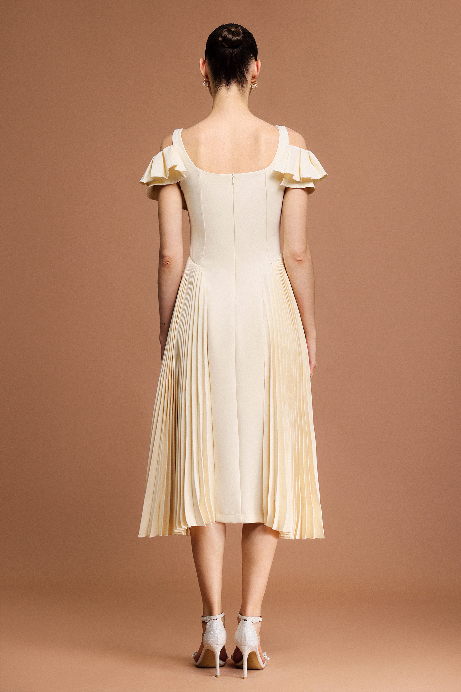 Poly Halter Folds Midi Dress