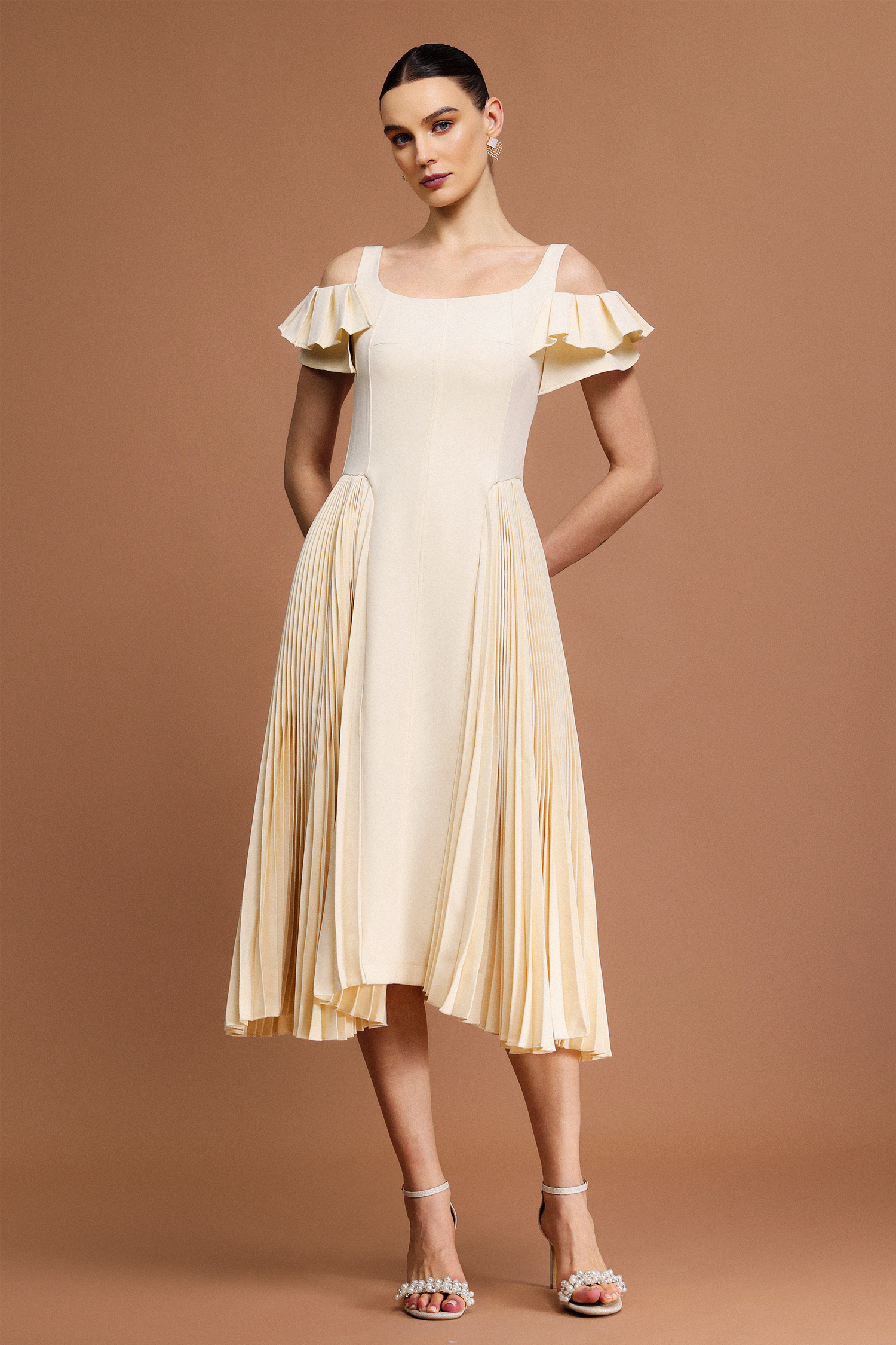 Poly Halter Folds Midi Dress