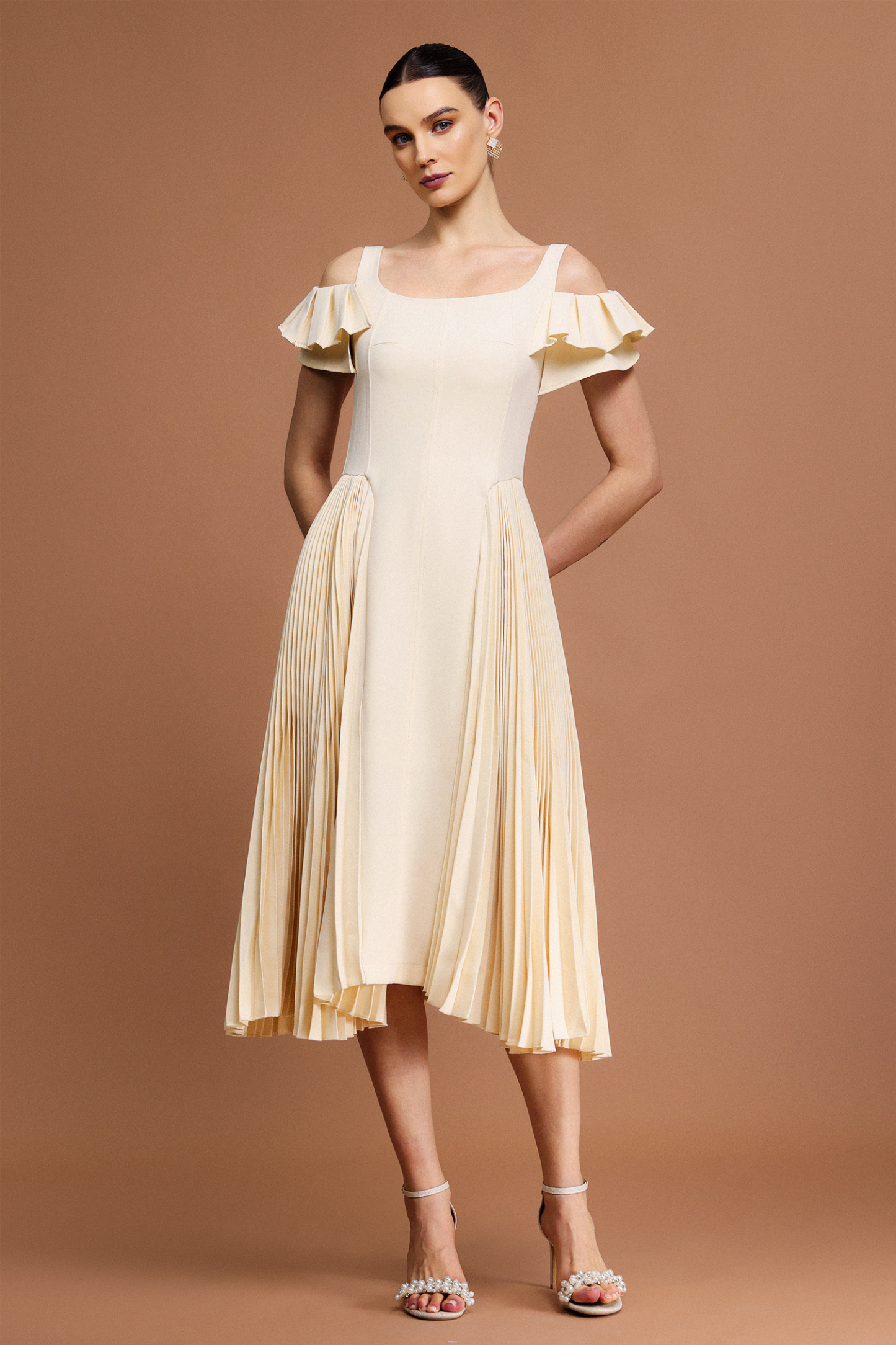 Poly Halter Folds Midi Dress