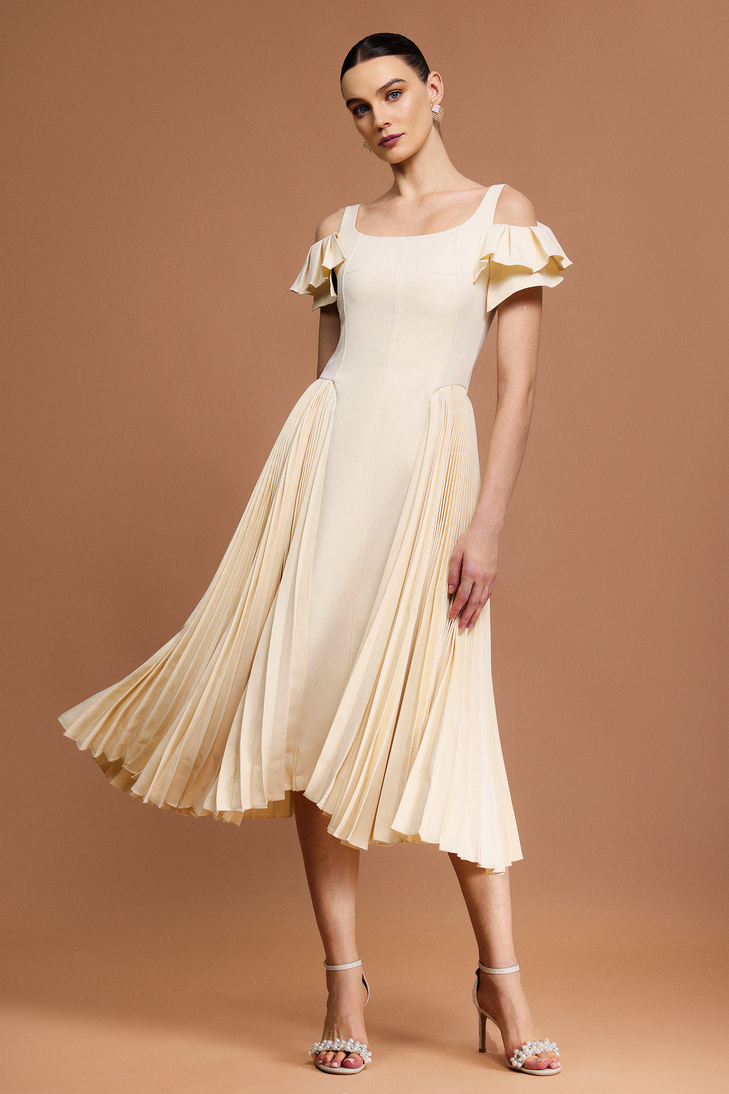 Poly Halter Folds Midi Dress