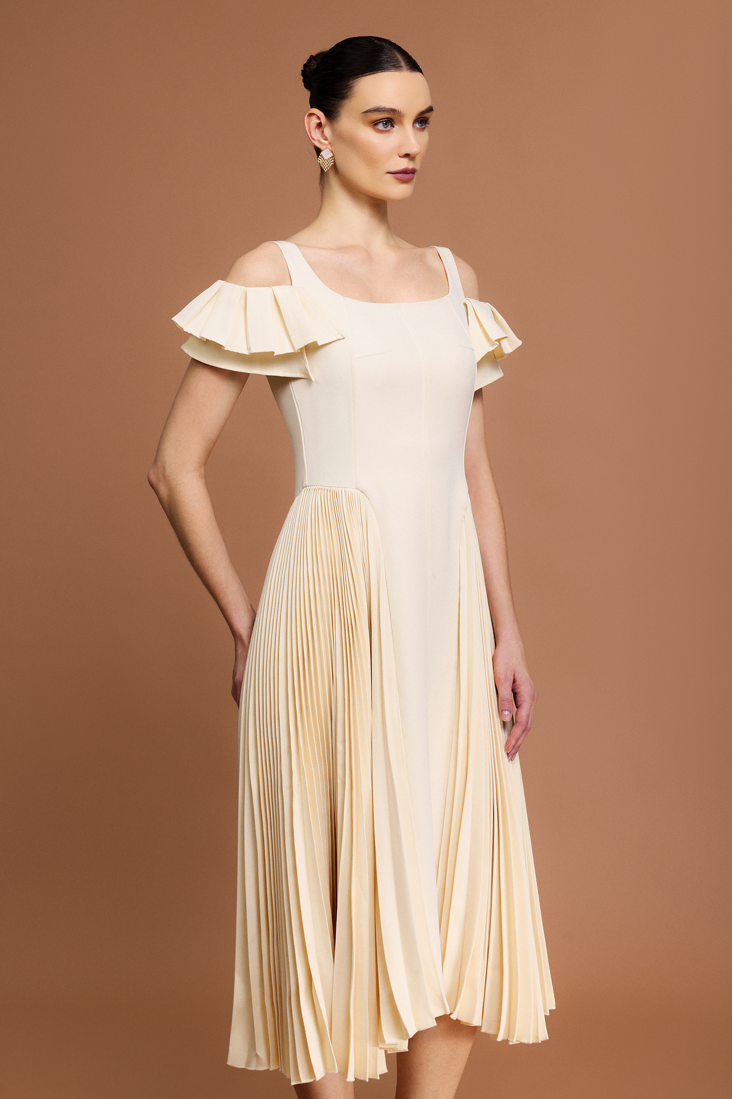 Poly Halter Folds Midi Dress