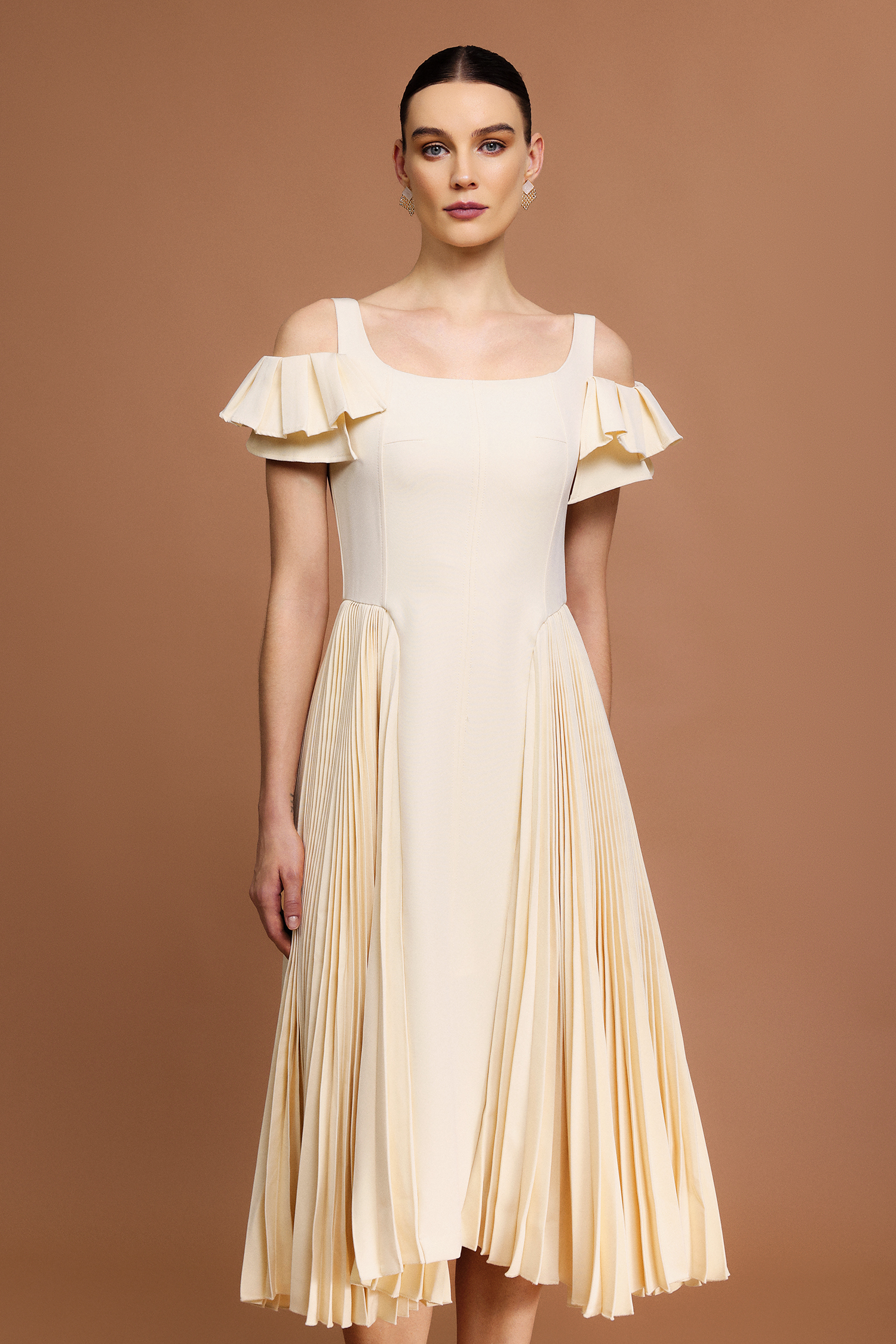 Poly Halter Folds Midi Dress