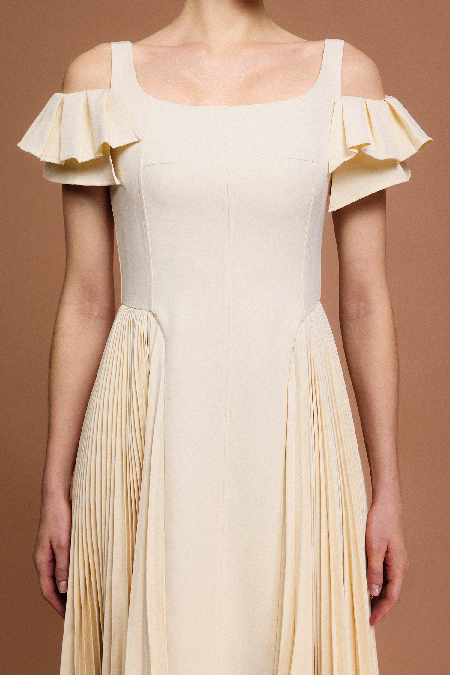 Poly Halter Folds Midi Dress