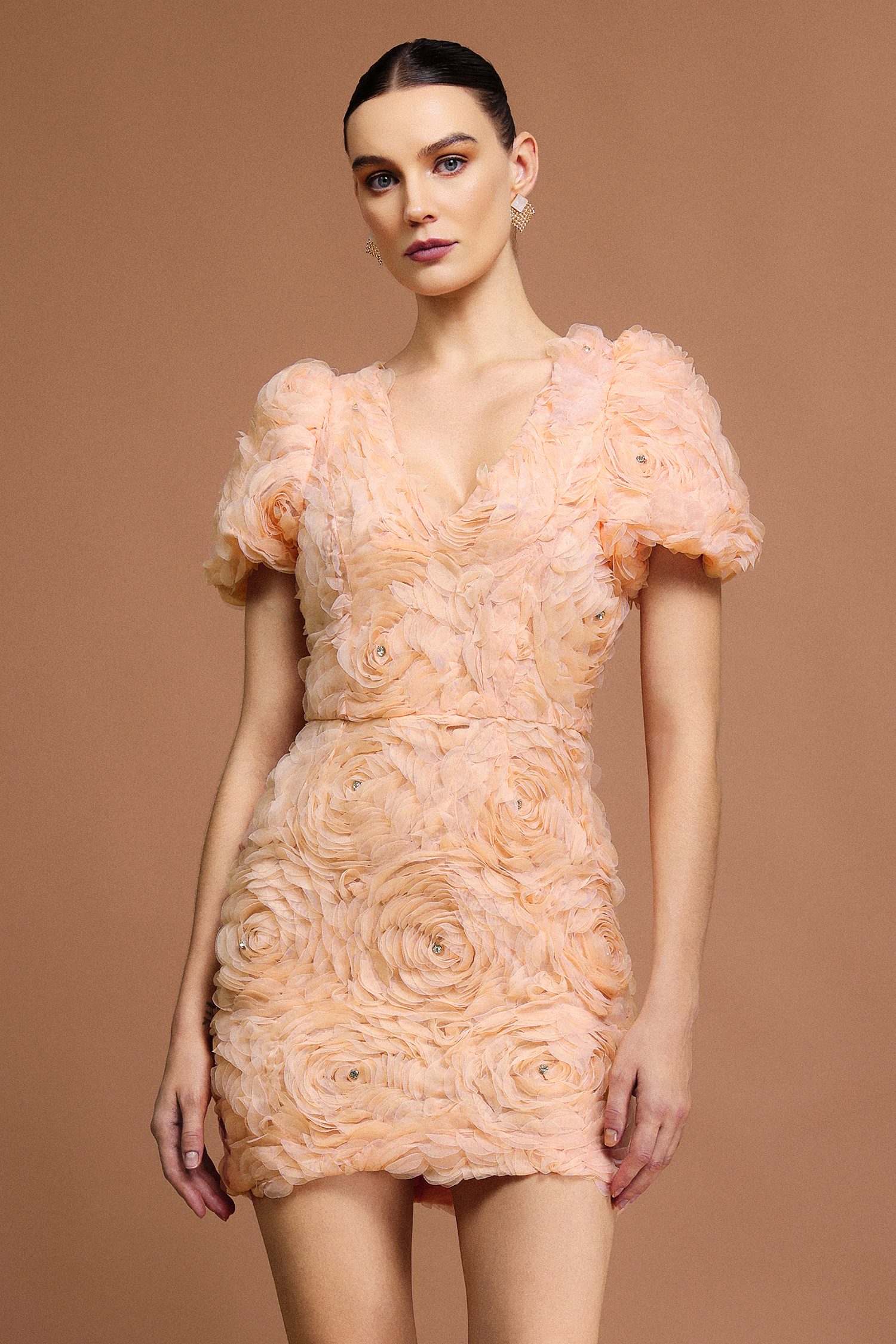 Eila V-Neck Short Sleeves Flowers Mini Dress