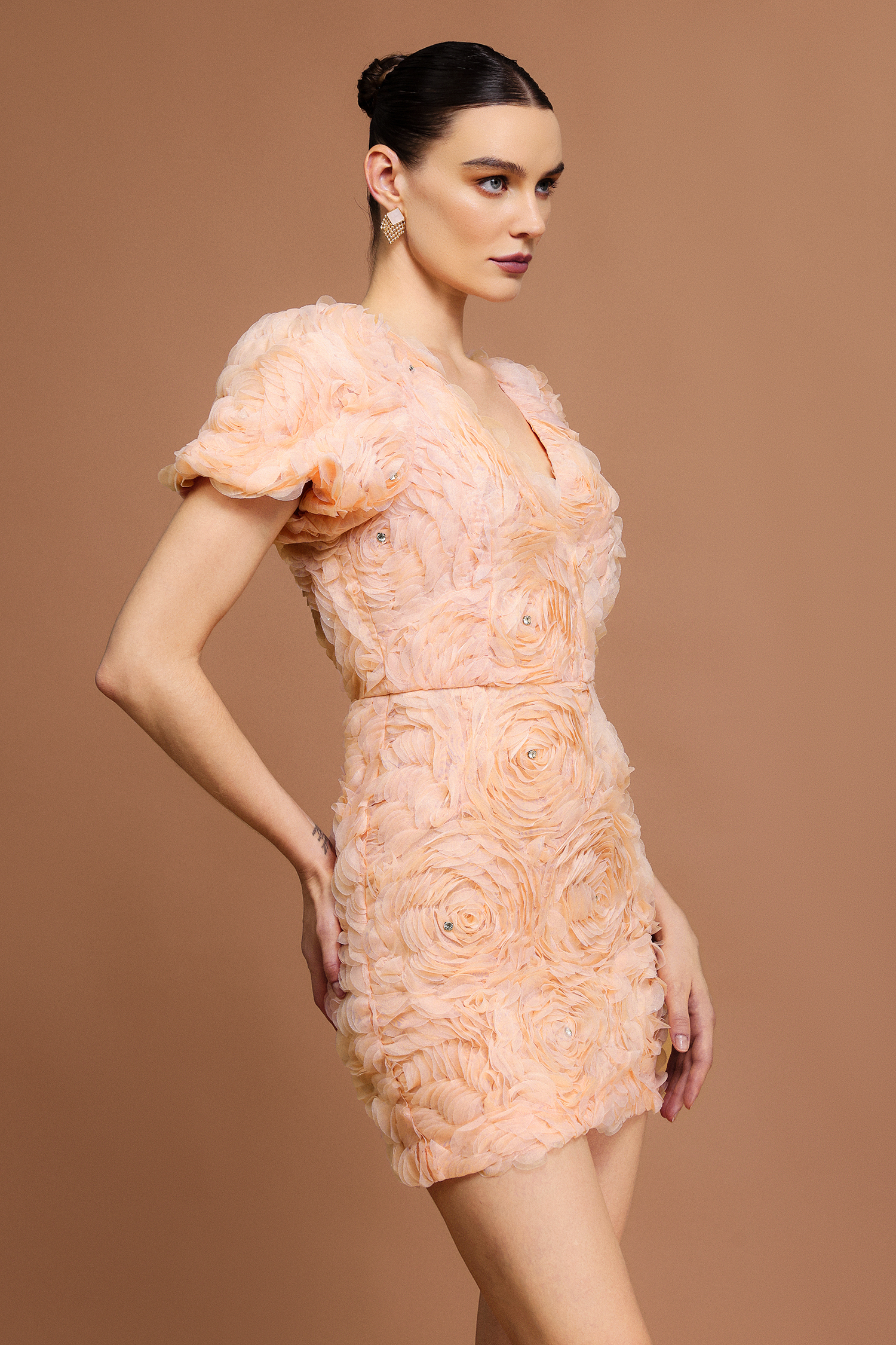 Eila V-Neck Short Sleeves Flowers Mini Dress