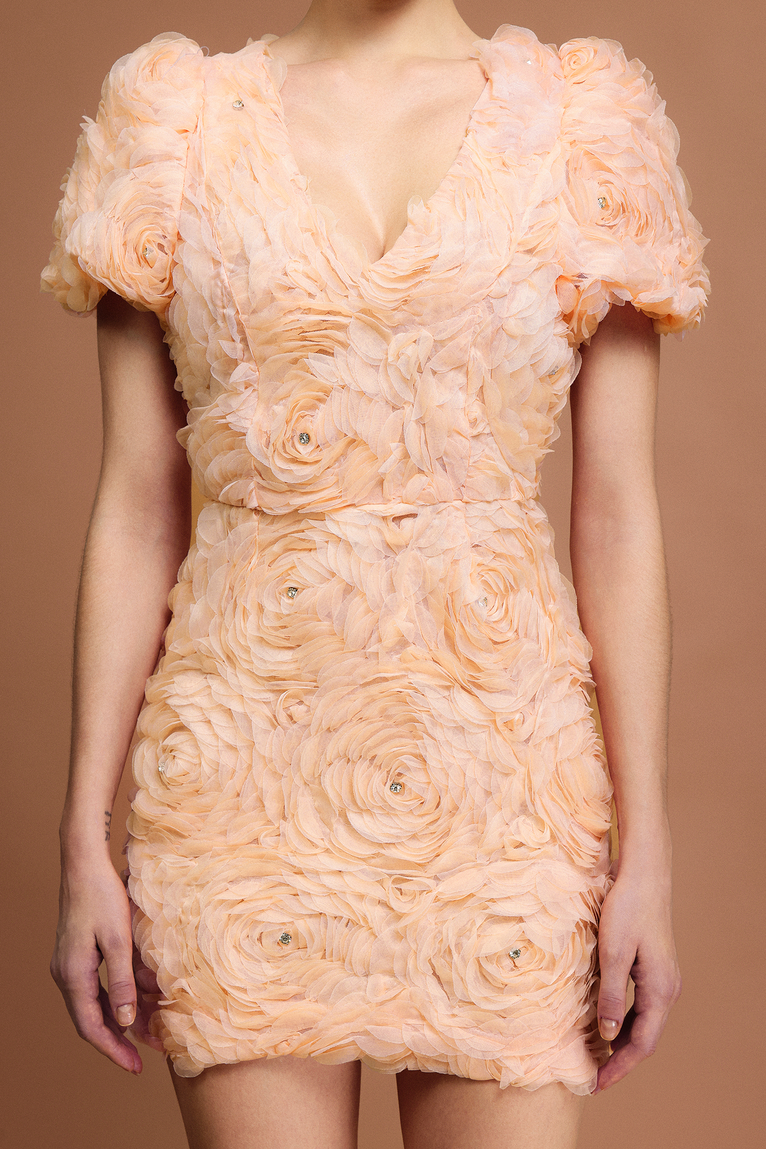 Eila V-Neck Short Sleeves Flowers Mini Dress