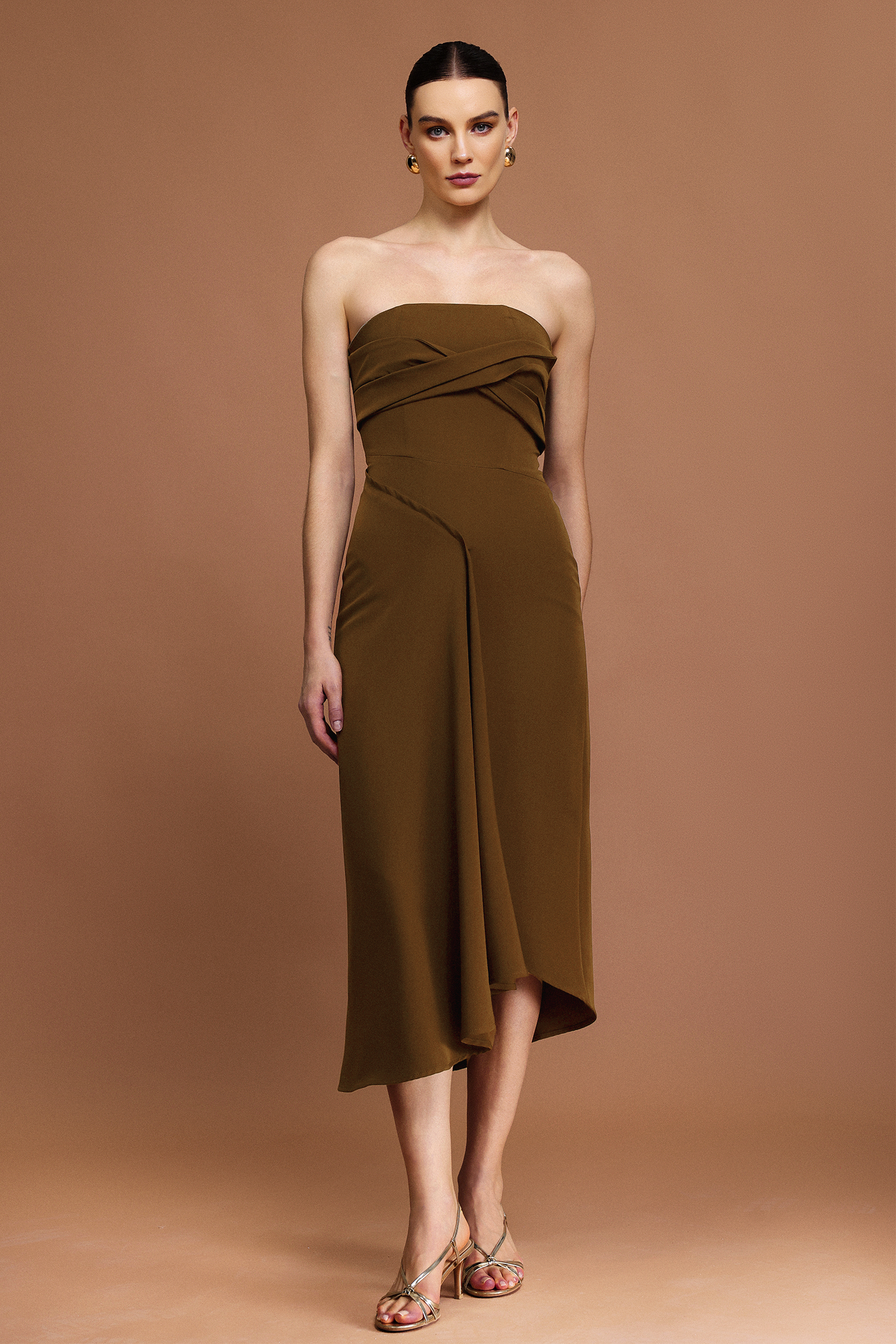 Mafalda Sleeveless Asymmetric Folds Maxi Dress