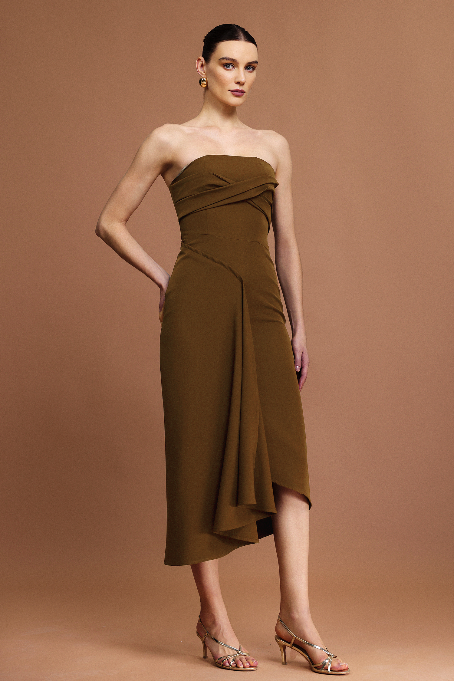 Mafalda Sleeveless Asymmetric Folds Maxi Dress