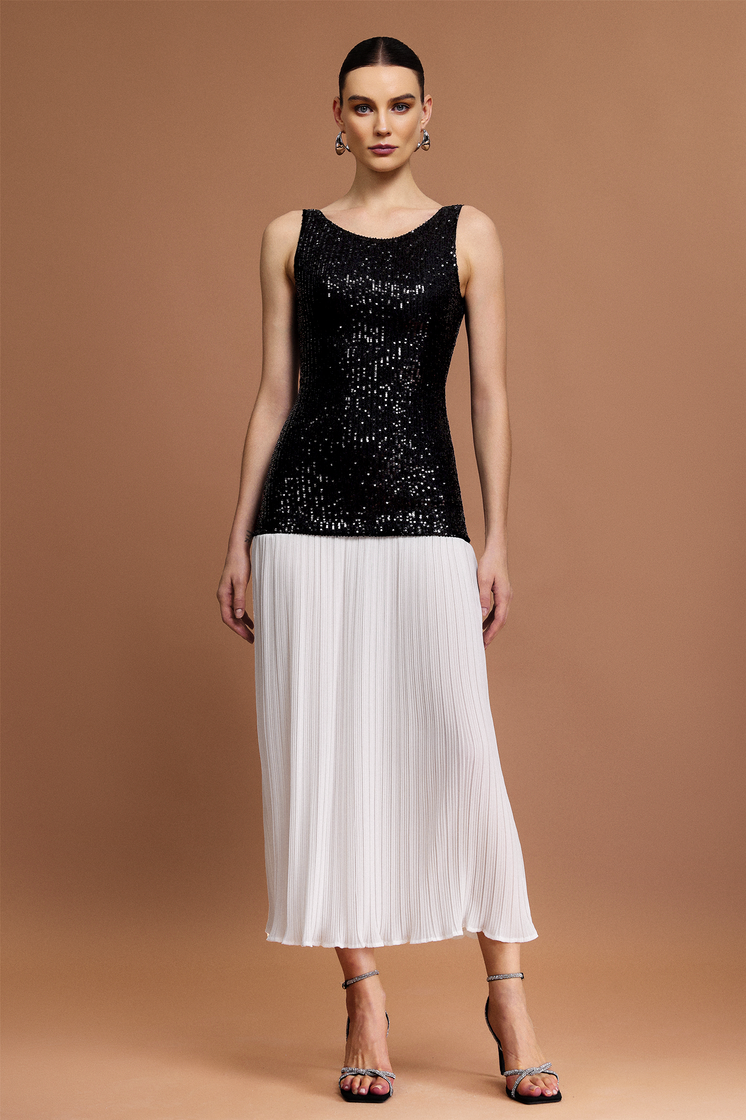 Viaua Halter Folds Sequin Maxi Dress