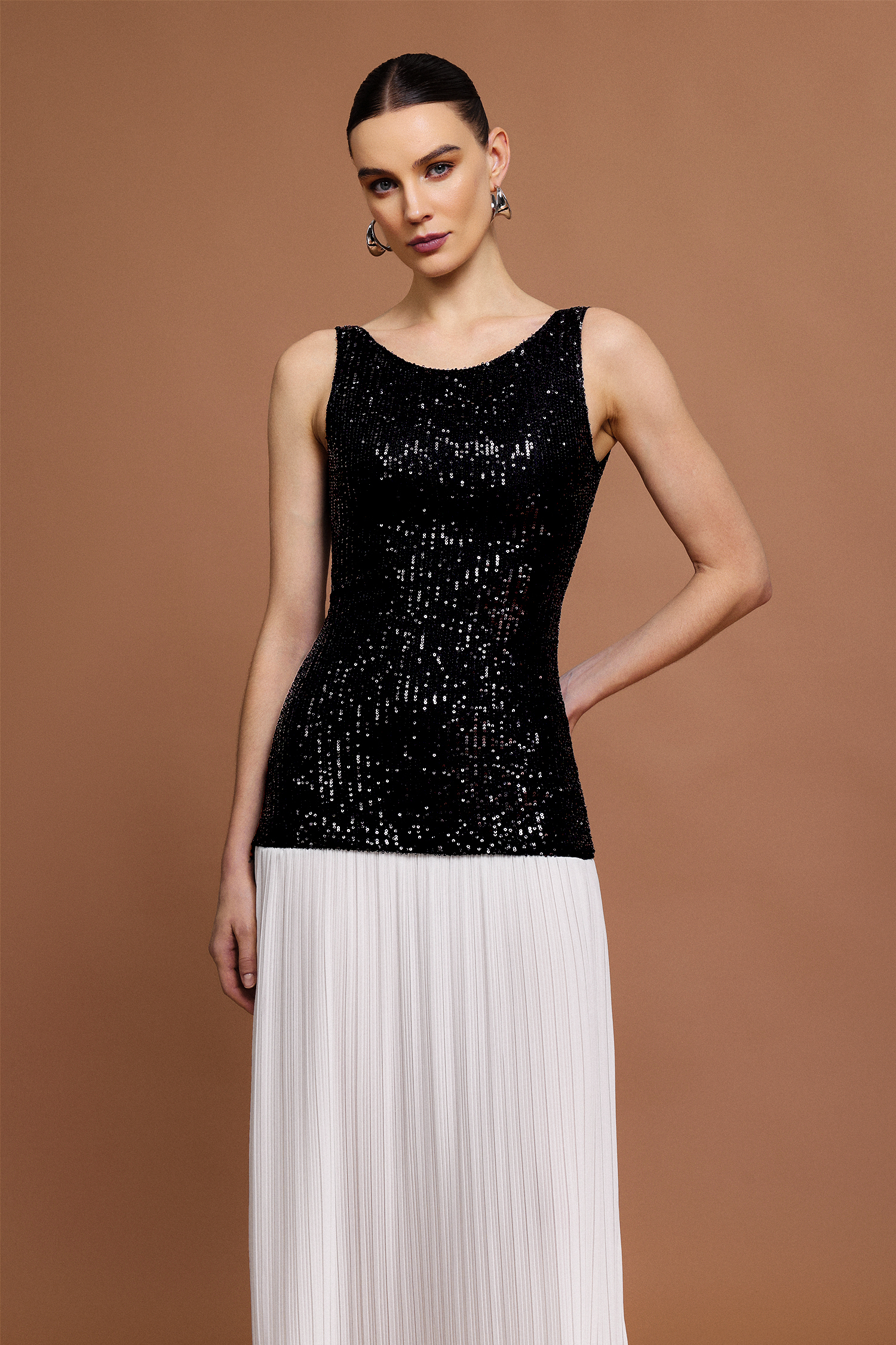 Viaua Halter Folds Sequin Maxi Dress