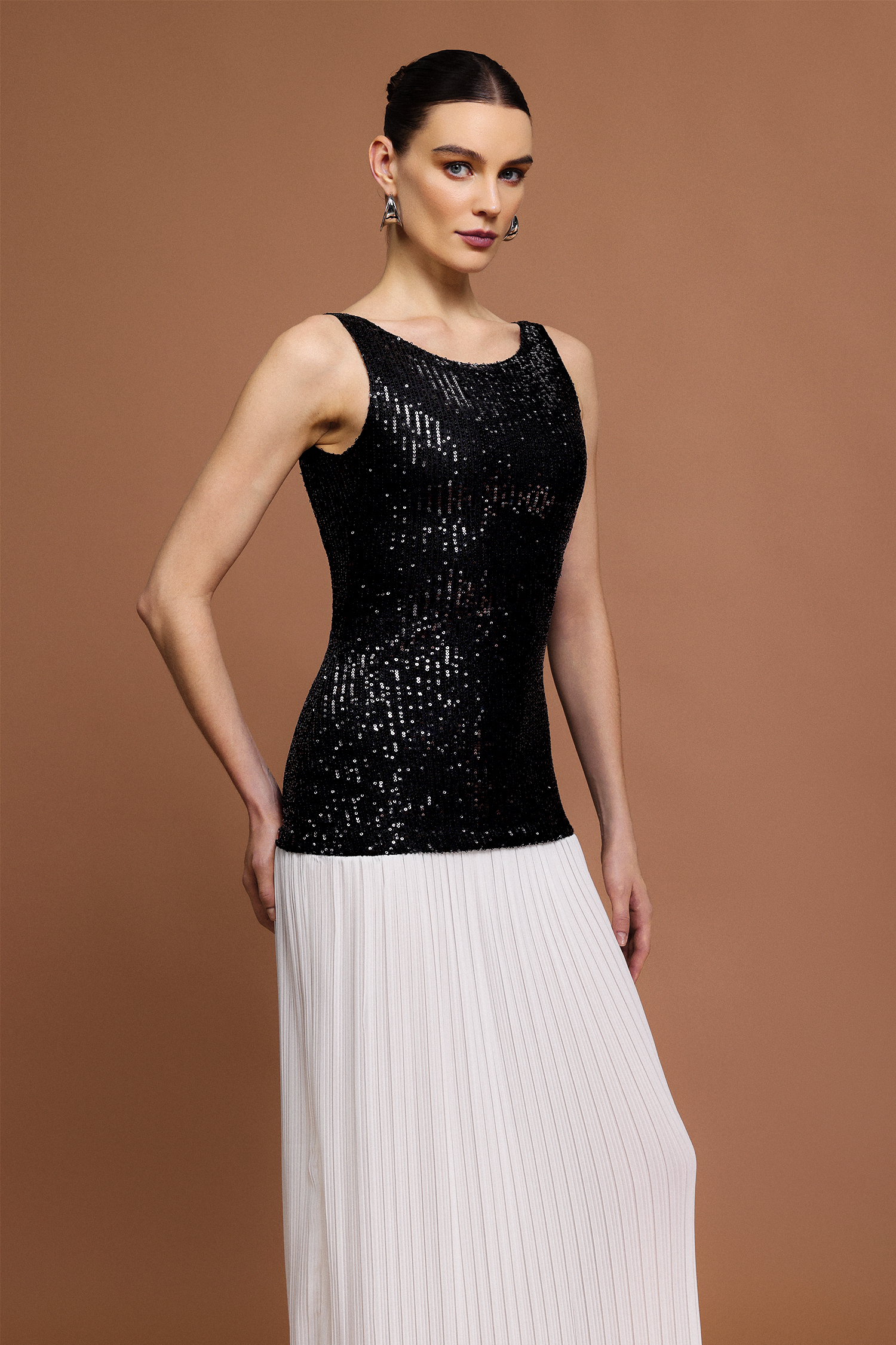 Viaua Halter Folds Sequin Maxi Dress