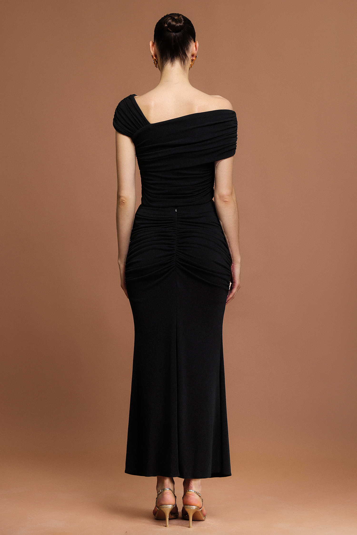 Tris Gold Butterfly Slit Folds Top And Skirt Two-Piece Set