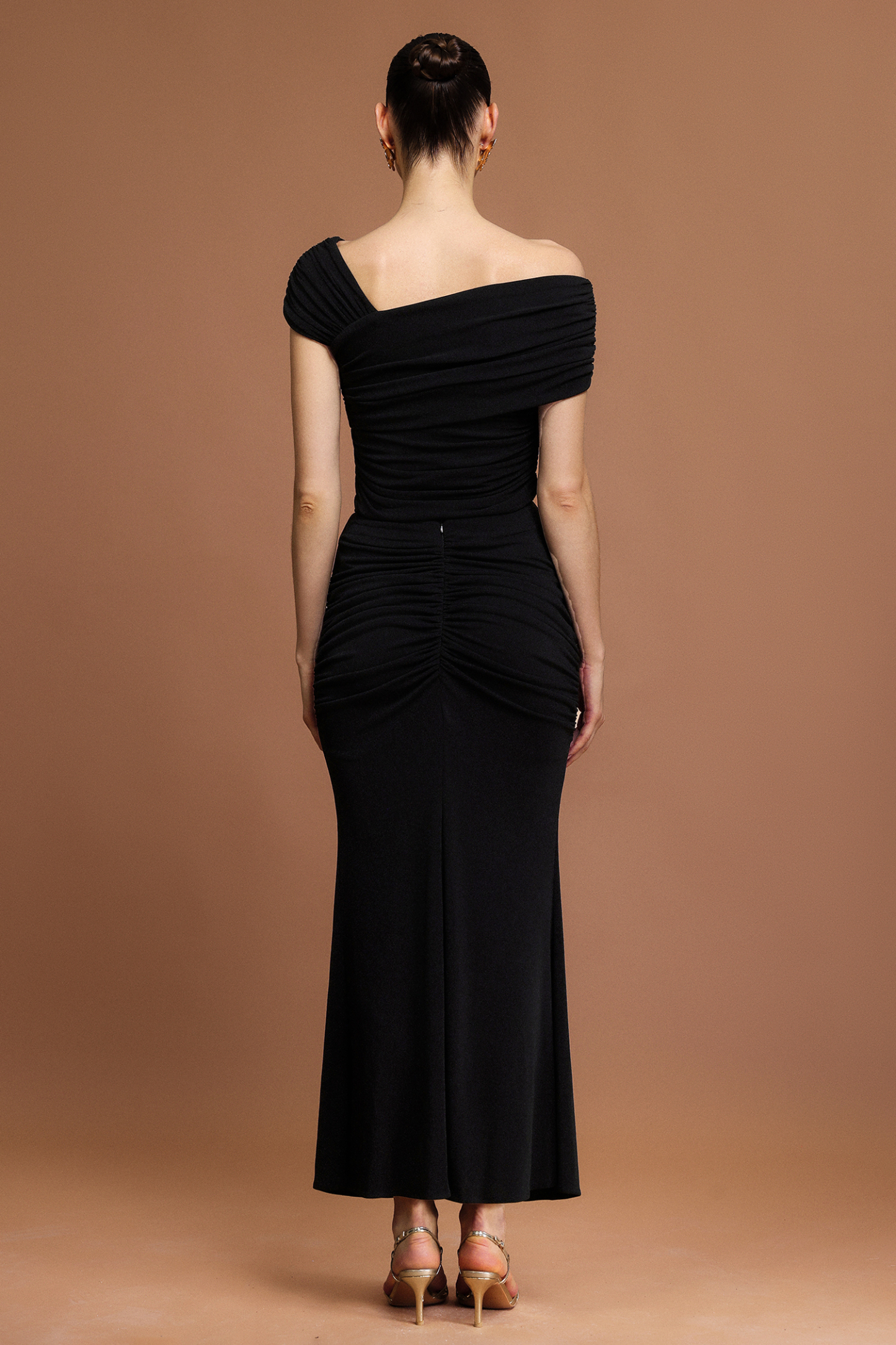 Tris Gold Butterfly Slit Folds Top And Skirt Two-Piece Set