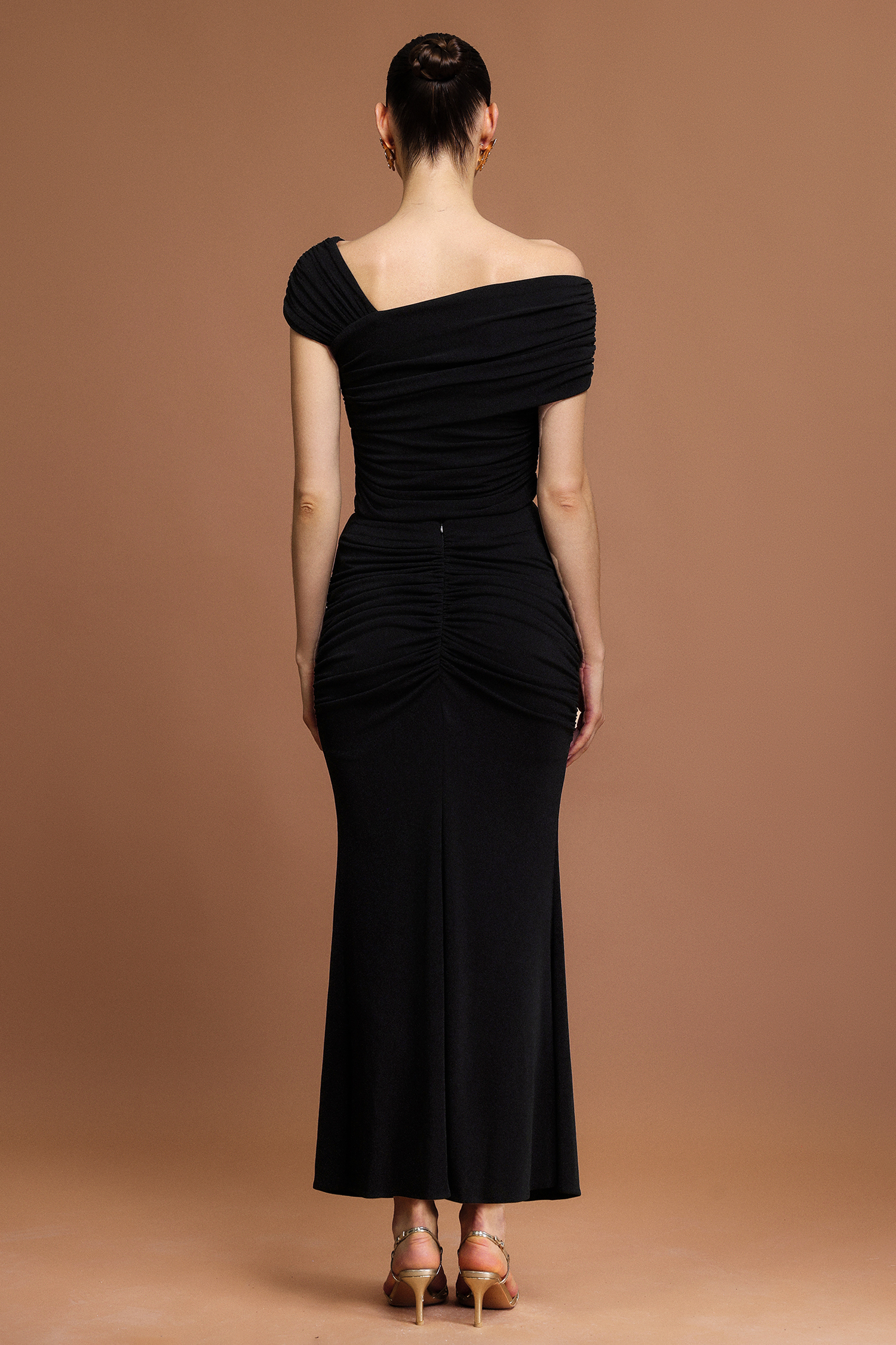 Tris Gold Butterfly Slit Folds Top And Skirt Two-Piece Set