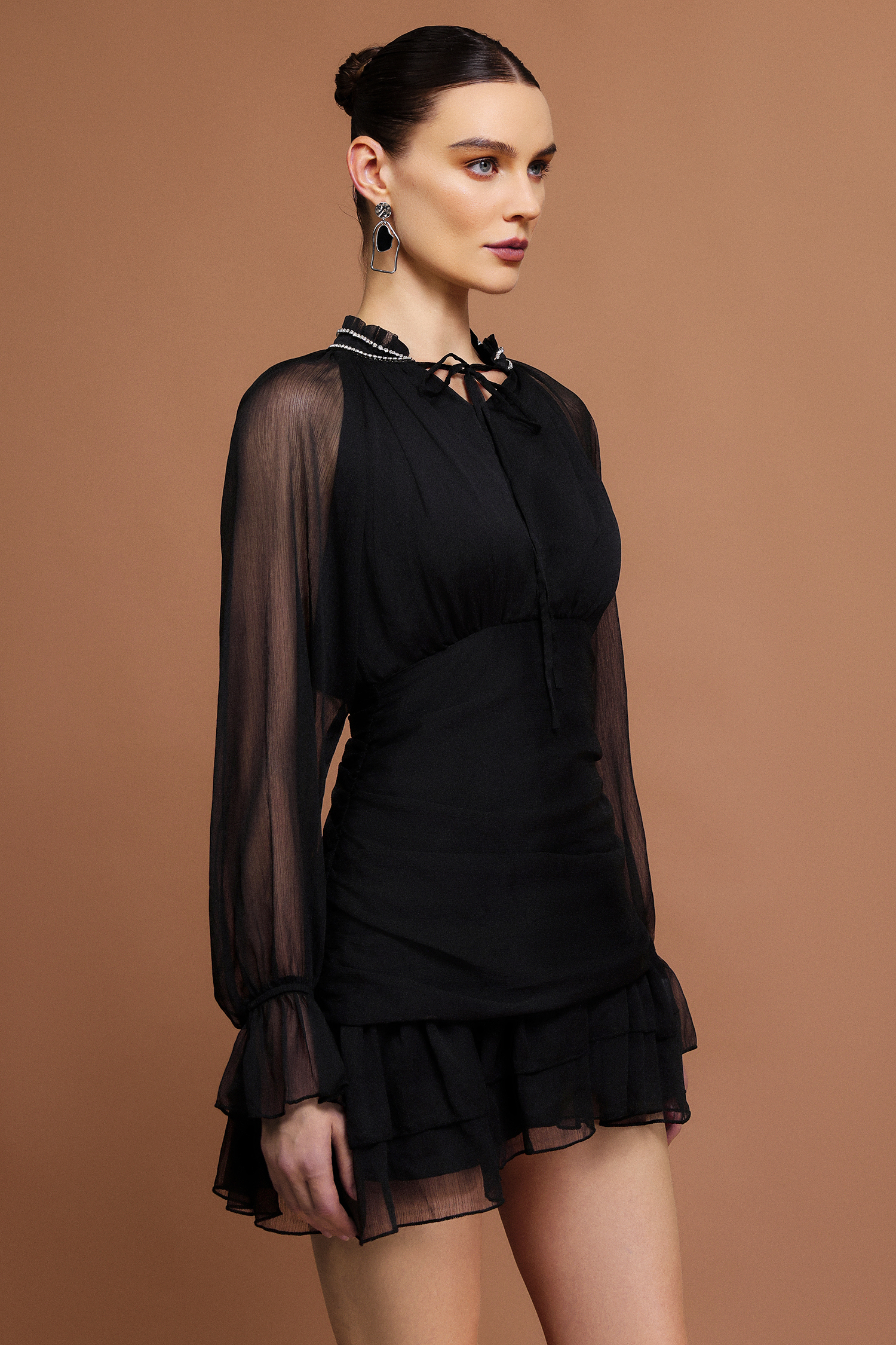 Izara Long Sleeves Diamond Folds Mini Dress