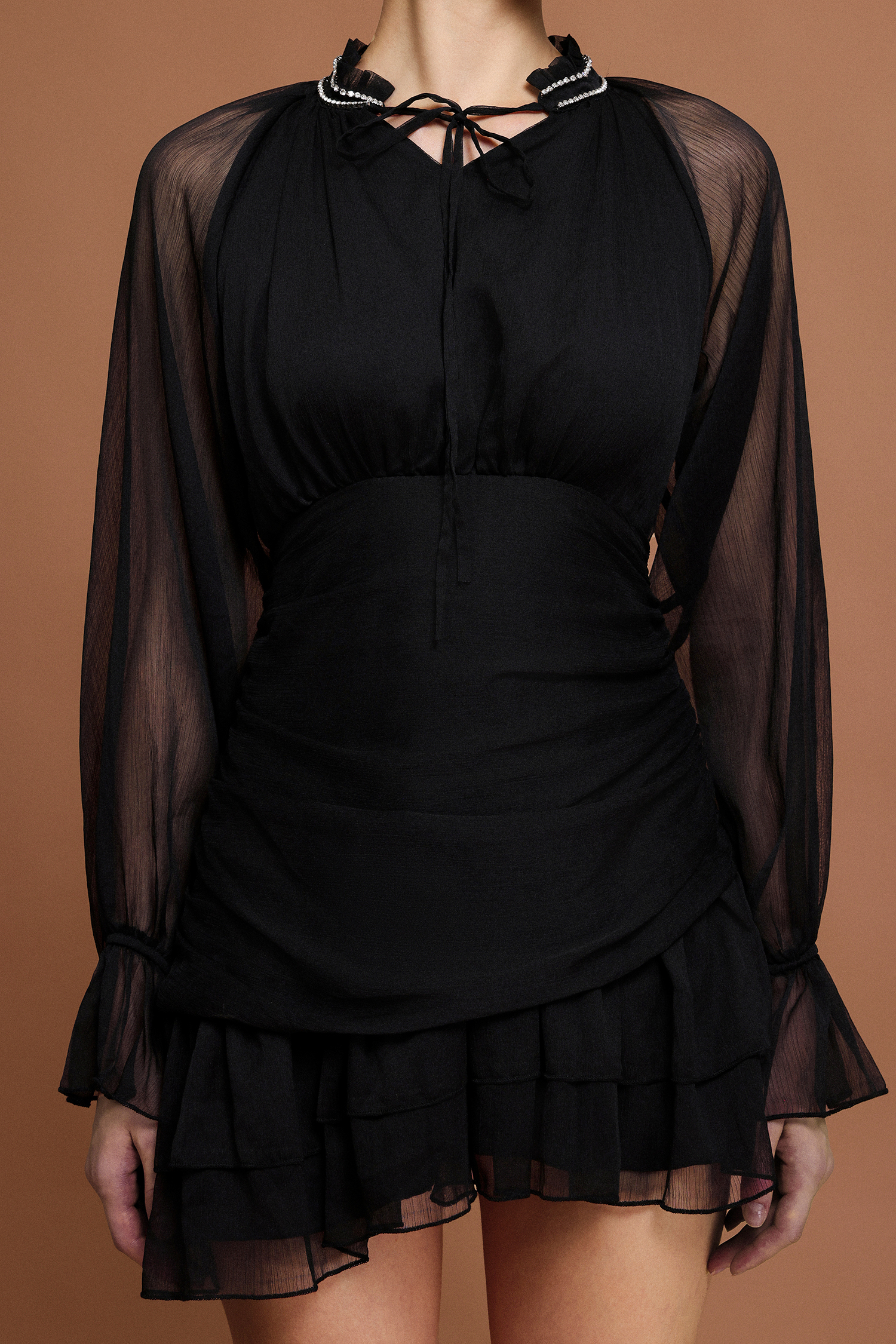 Izara Long Sleeves Diamond Folds Mini Dress