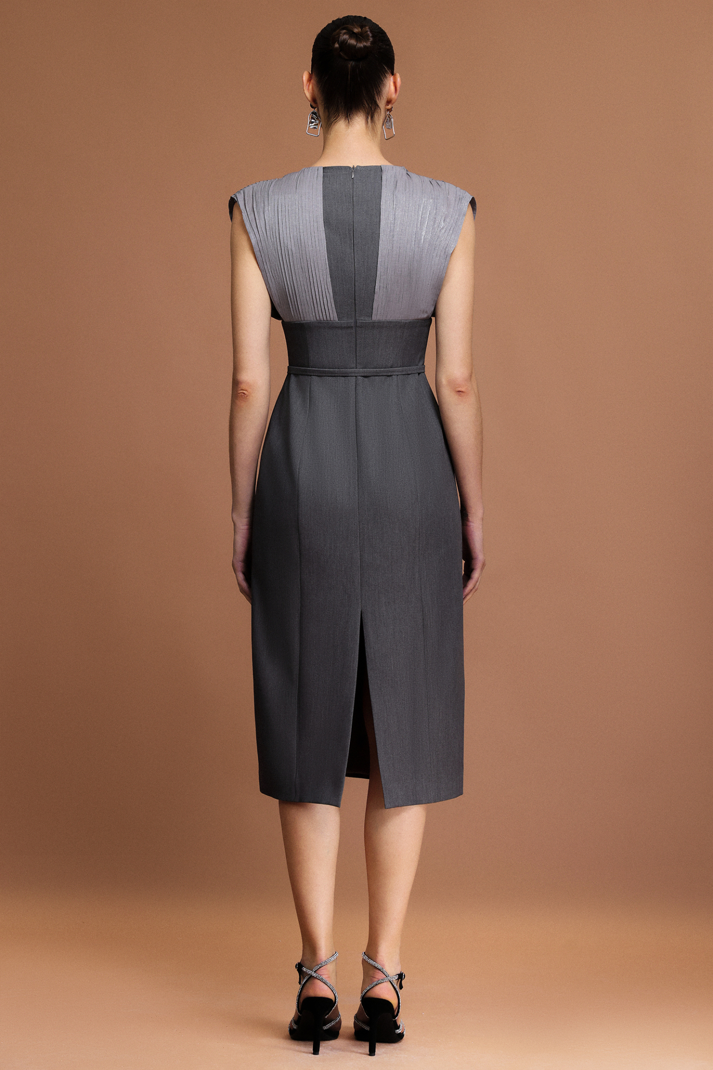 Melia V-Neck Sleeveless Folds Midi Dress