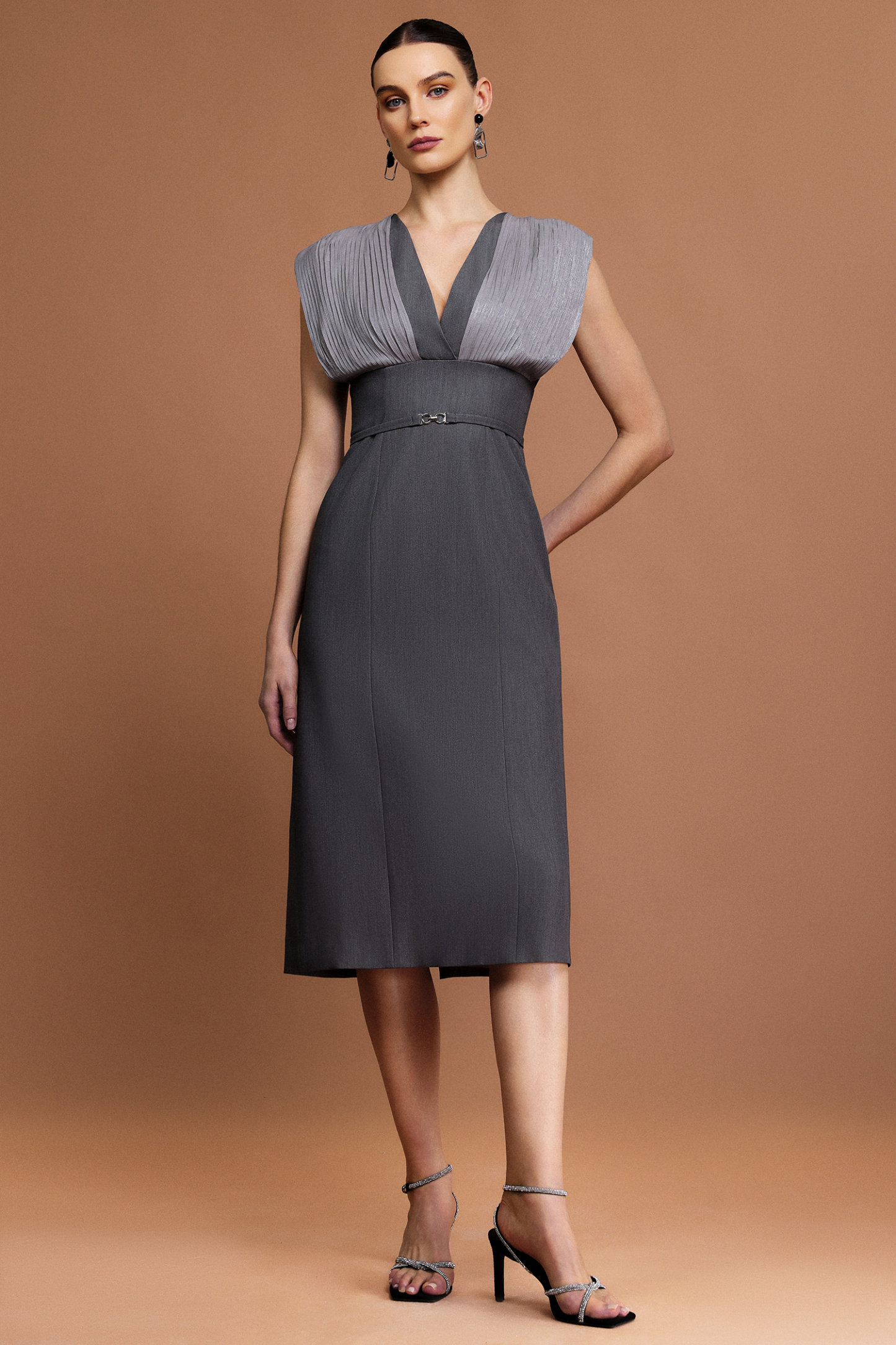 Melia V-Neck Sleeveless Folds Midi Dress