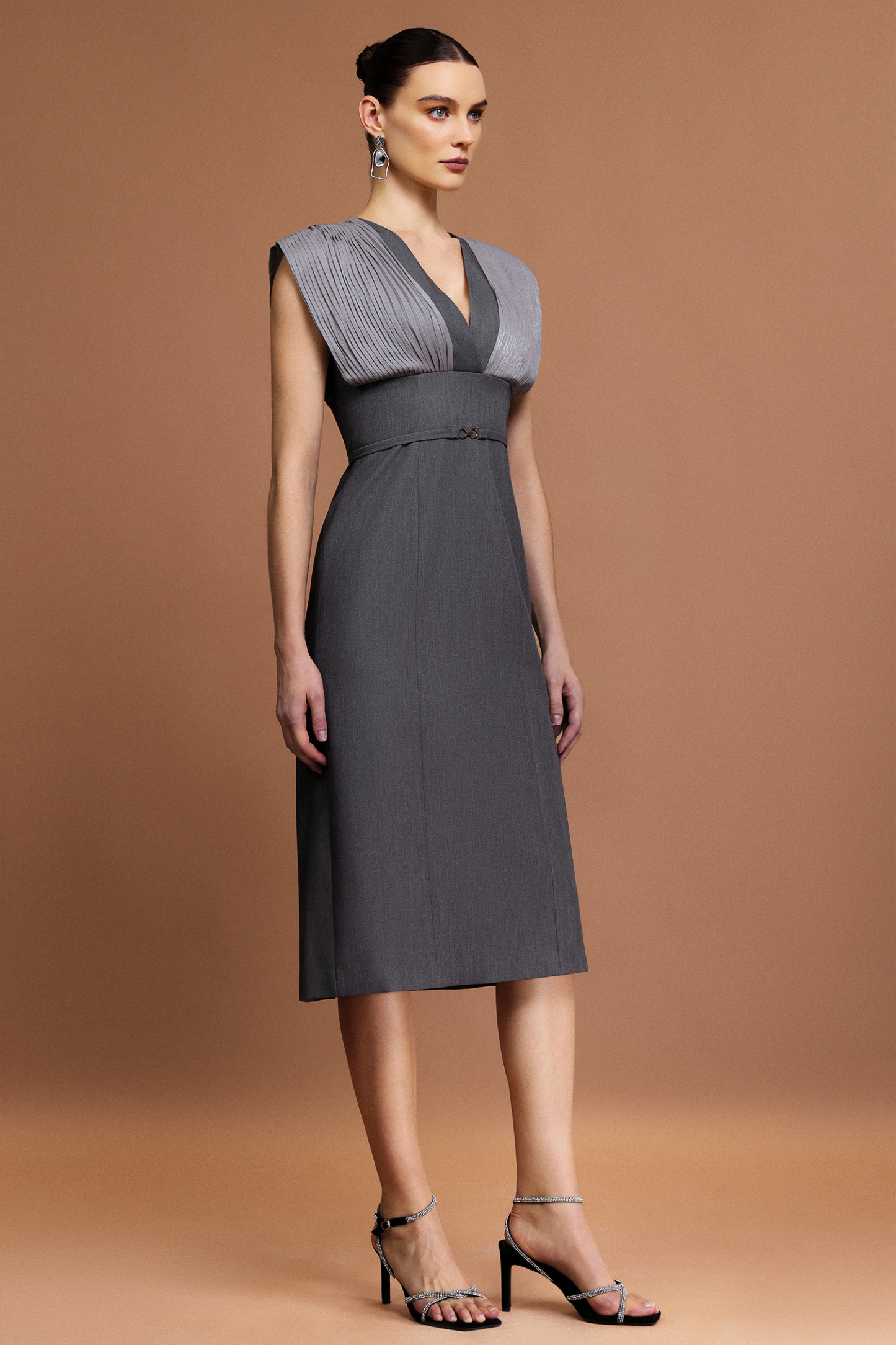 Melia V-Neck Sleeveless Folds Midi Dress