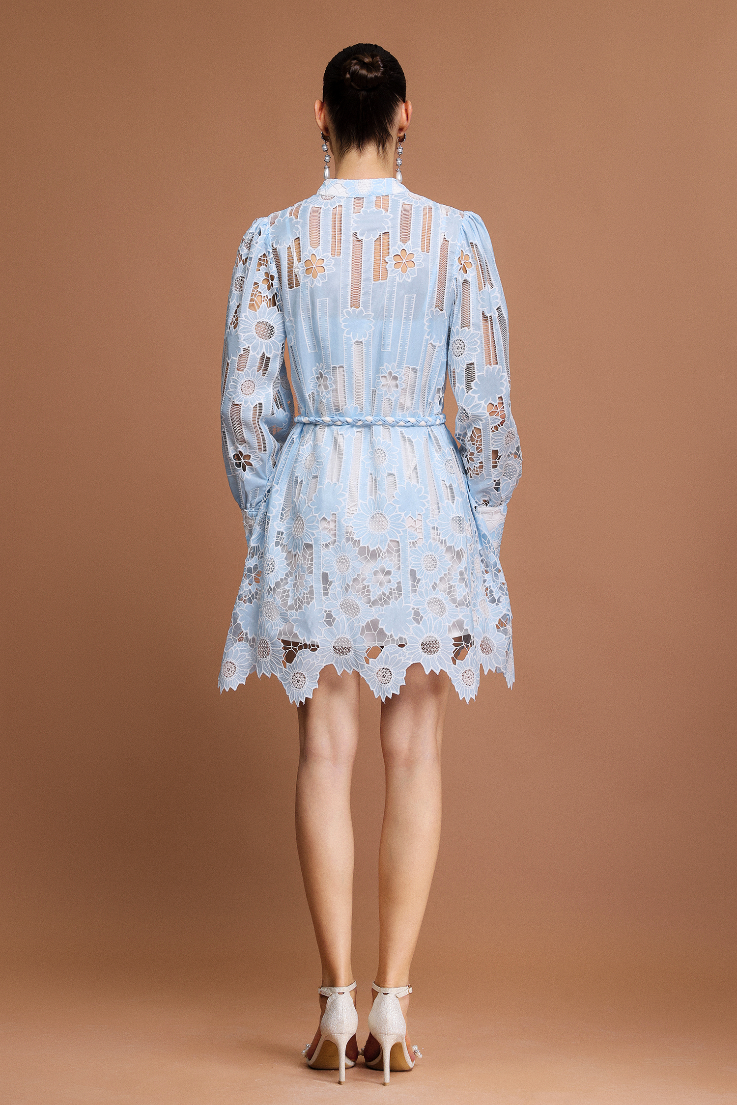 Ona Long Sleeves Flowers Lace Mini Dress