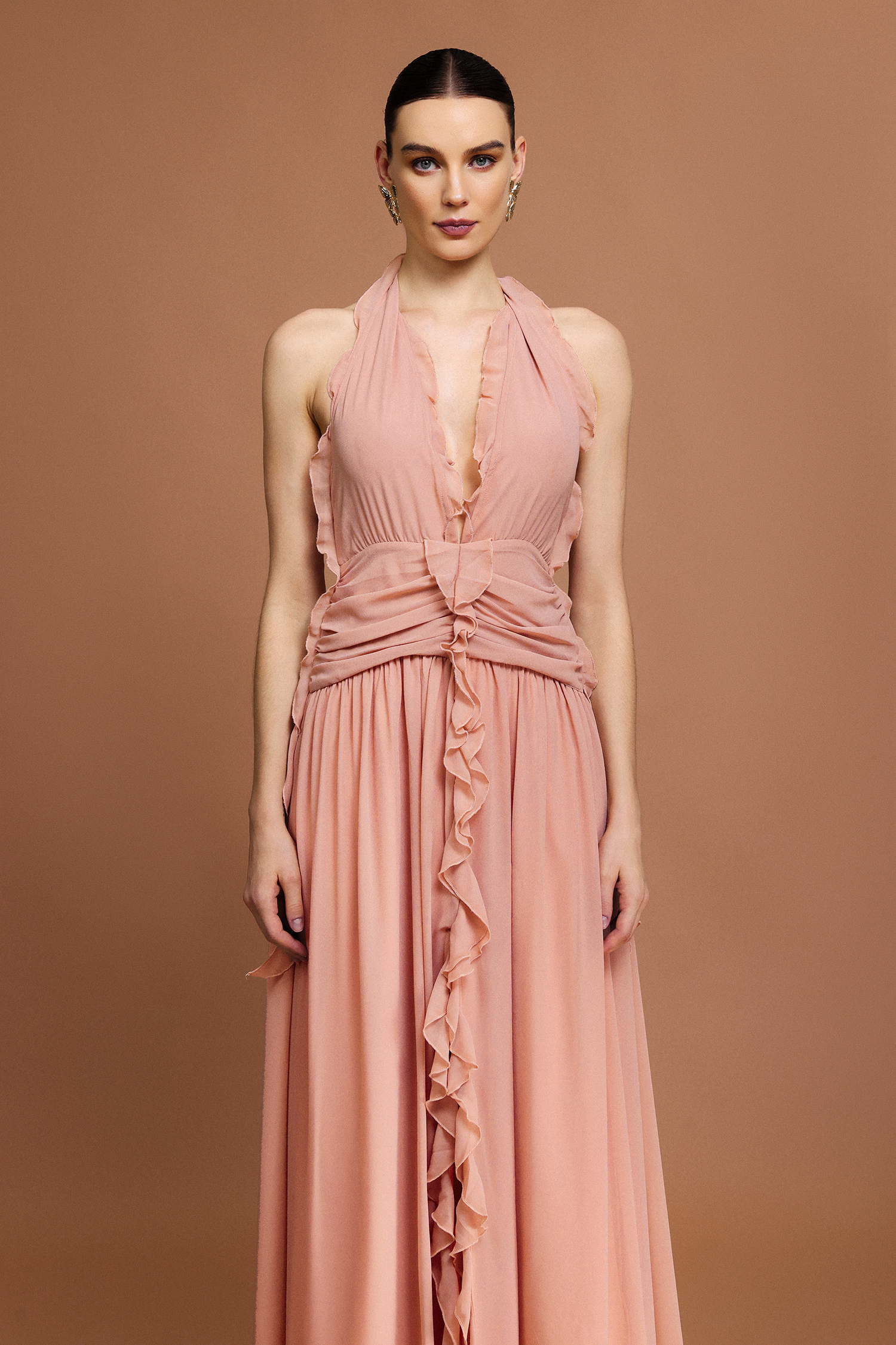 Pilisa V-Neck Sleeveless Folds Maxi Dress