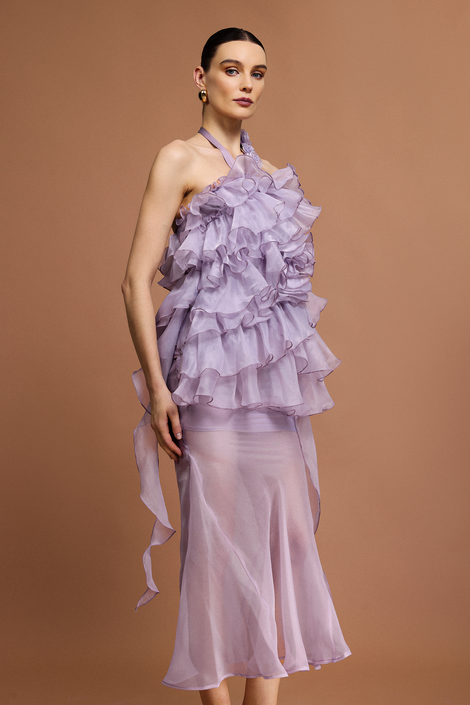 Mocano Sleeveless Flower Folds Top And Skirt Two-Piece Set