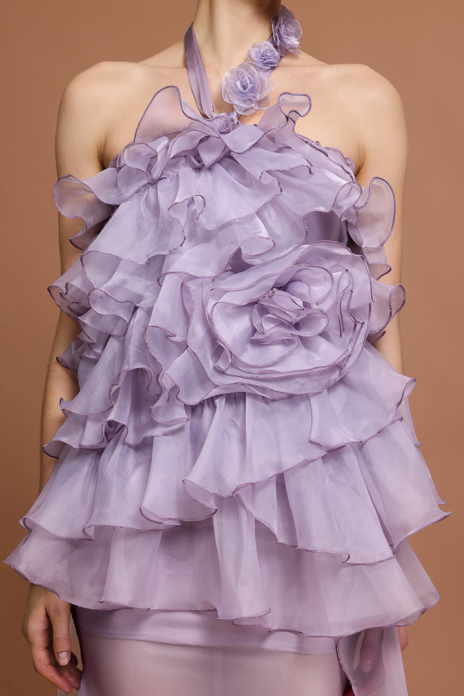 Mocano Sleeveless Flower Folds Top And Skirt Two-Piece Set