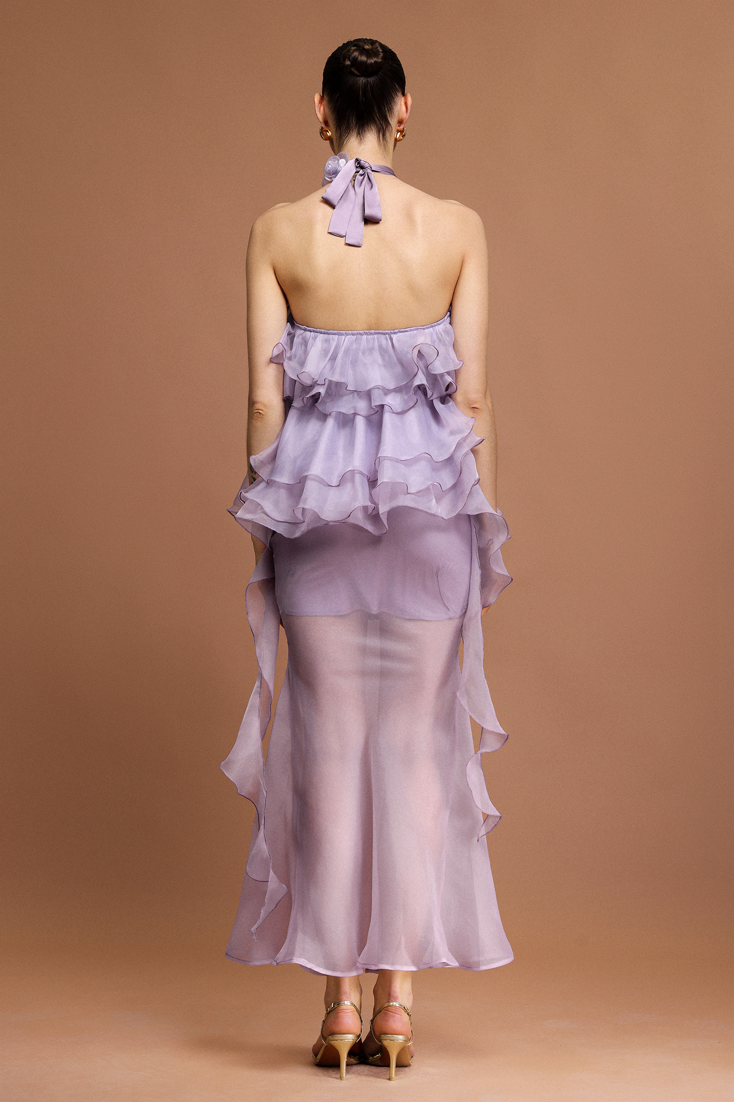 Mocano Sleeveless Flower Folds Top And Skirt Two-Piece Set