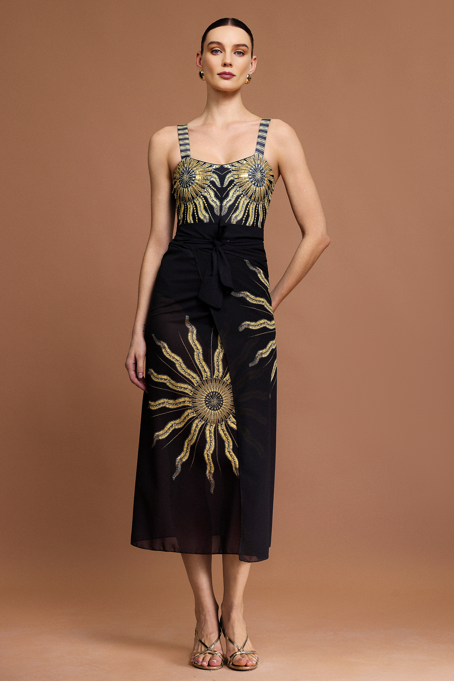 Novah Halter Sequin Sun Printed Mini Swimwear Two-Piece Set