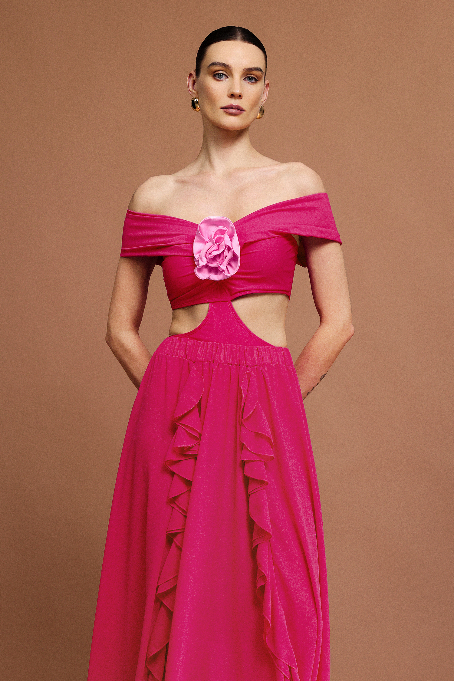 Ekala Off-The-Shoulder Folds Mini Swimwear Two-Piece Set