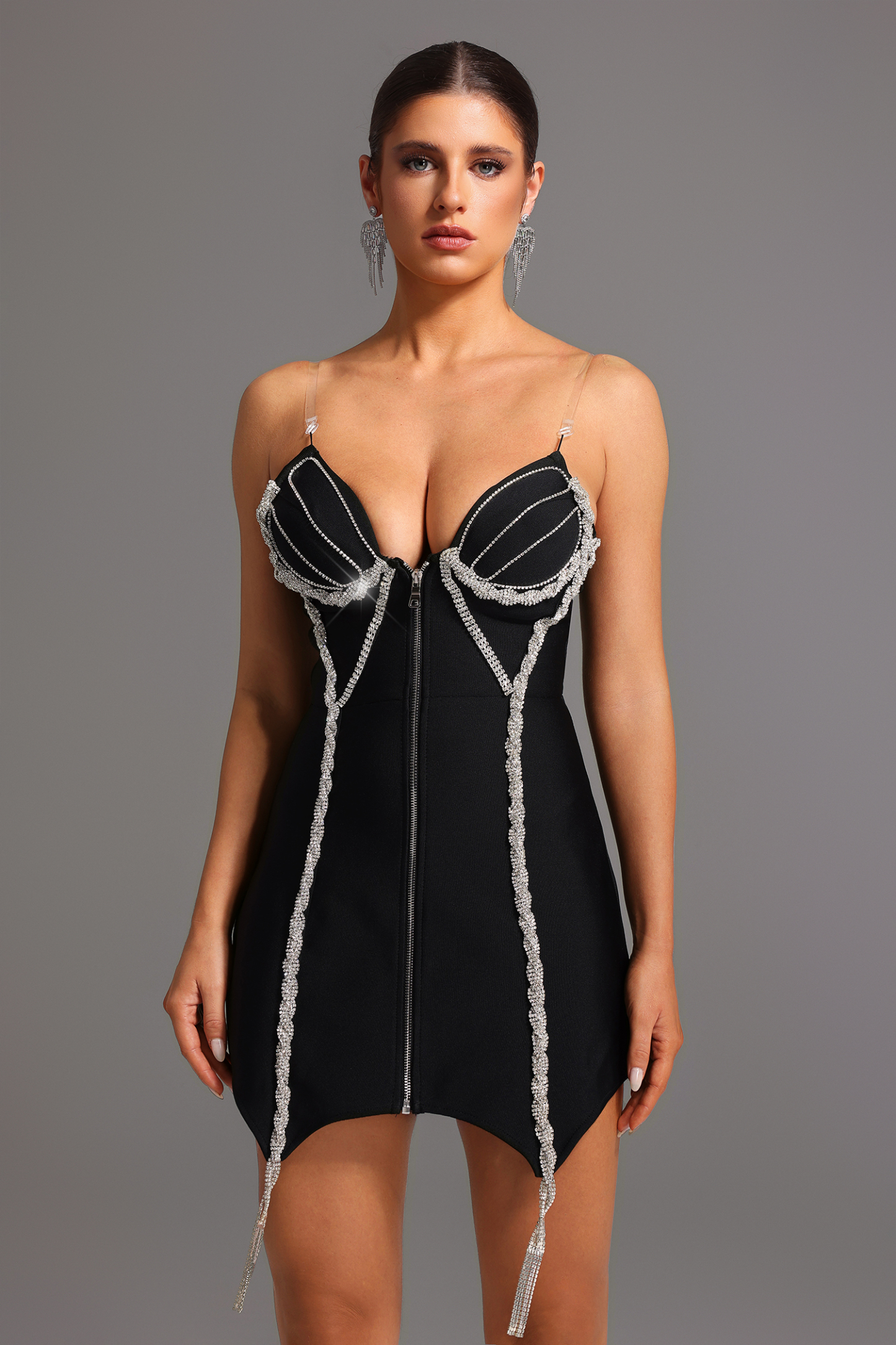 Vercia Bandage Sleeveless Deep-V Diamond Mini Dress