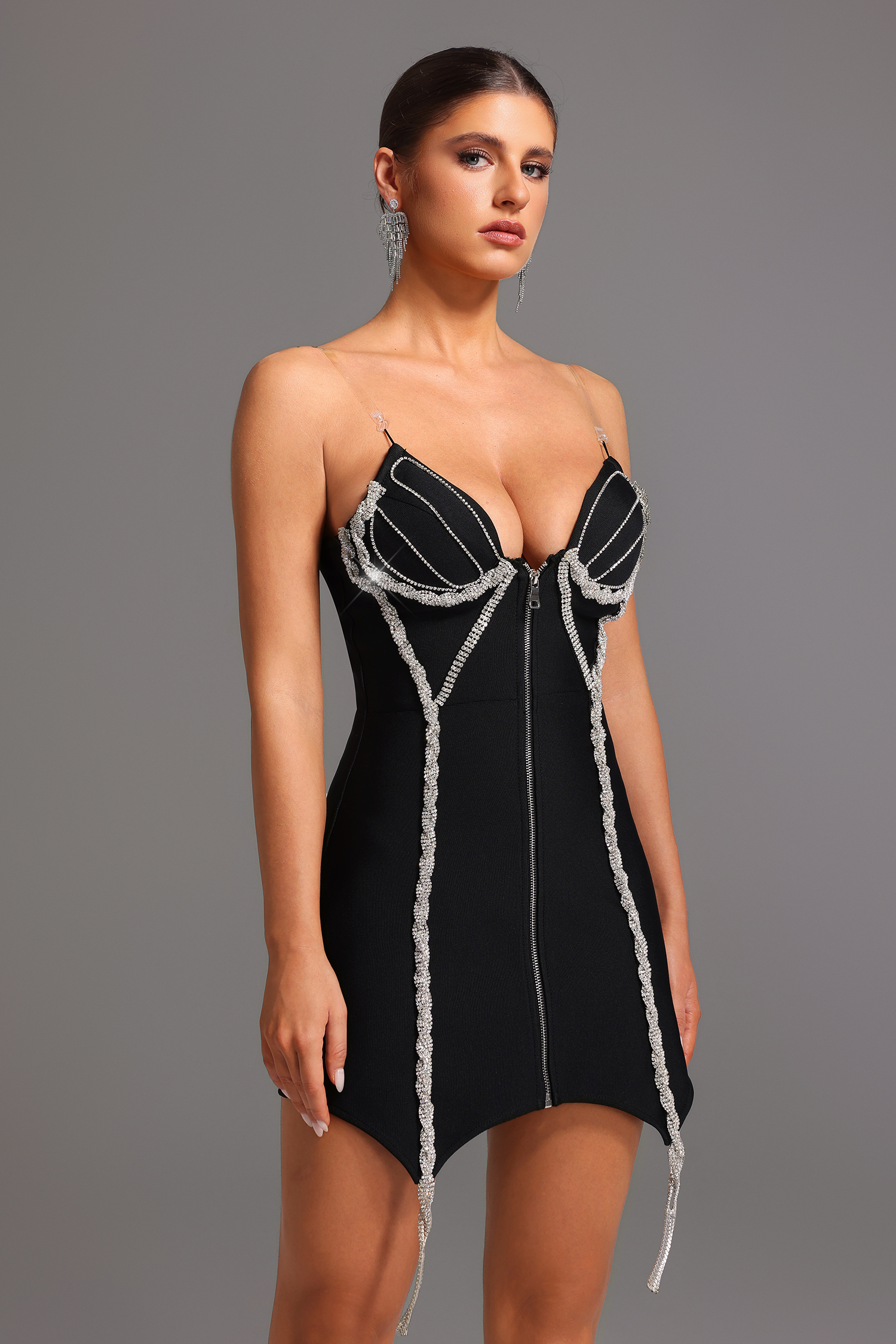 Vercia Bandage Sleeveless Deep-V Diamond Mini Dress