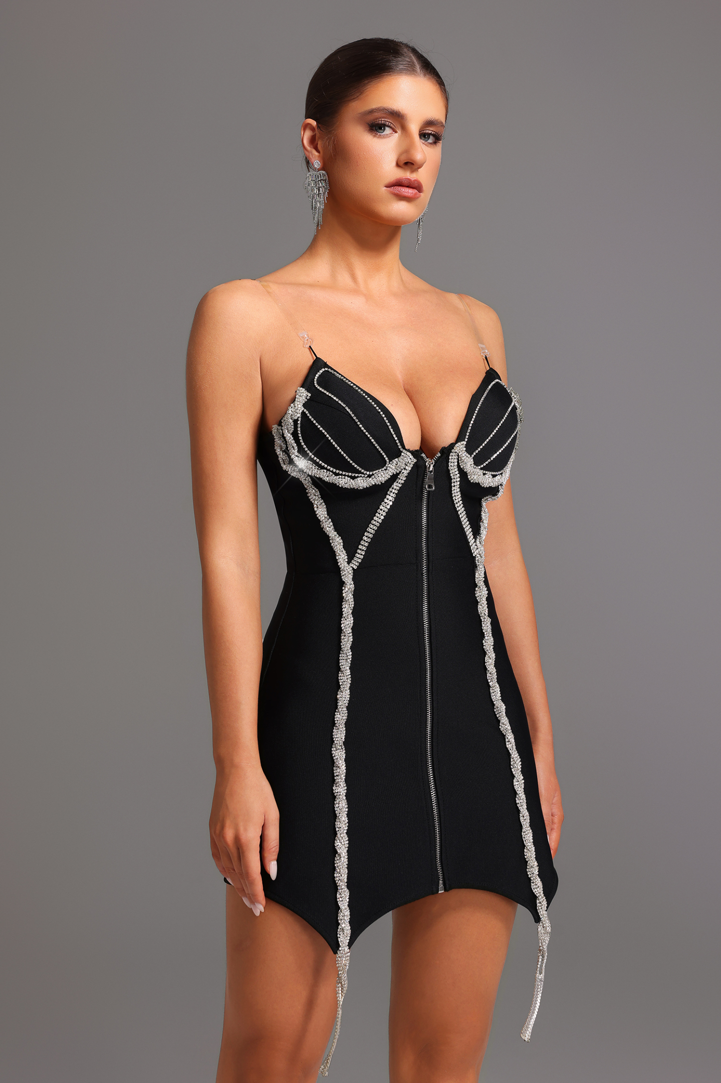 Vercia Bandage Sleeveless Deep-V Diamond Mini Dress