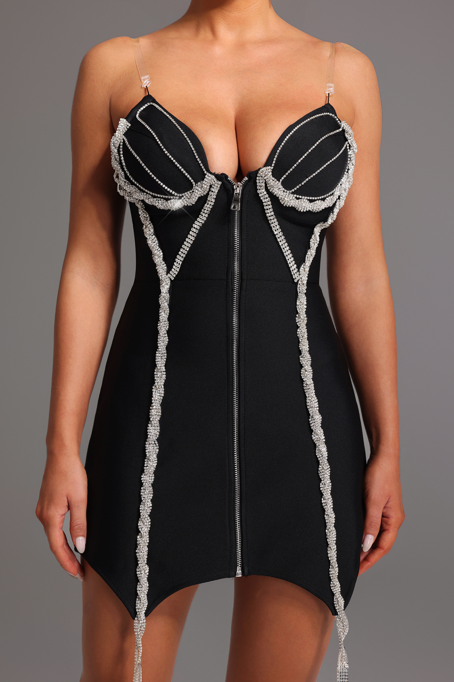 Vercia Bandage Sleeveless Deep-V Diamond Mini Dress