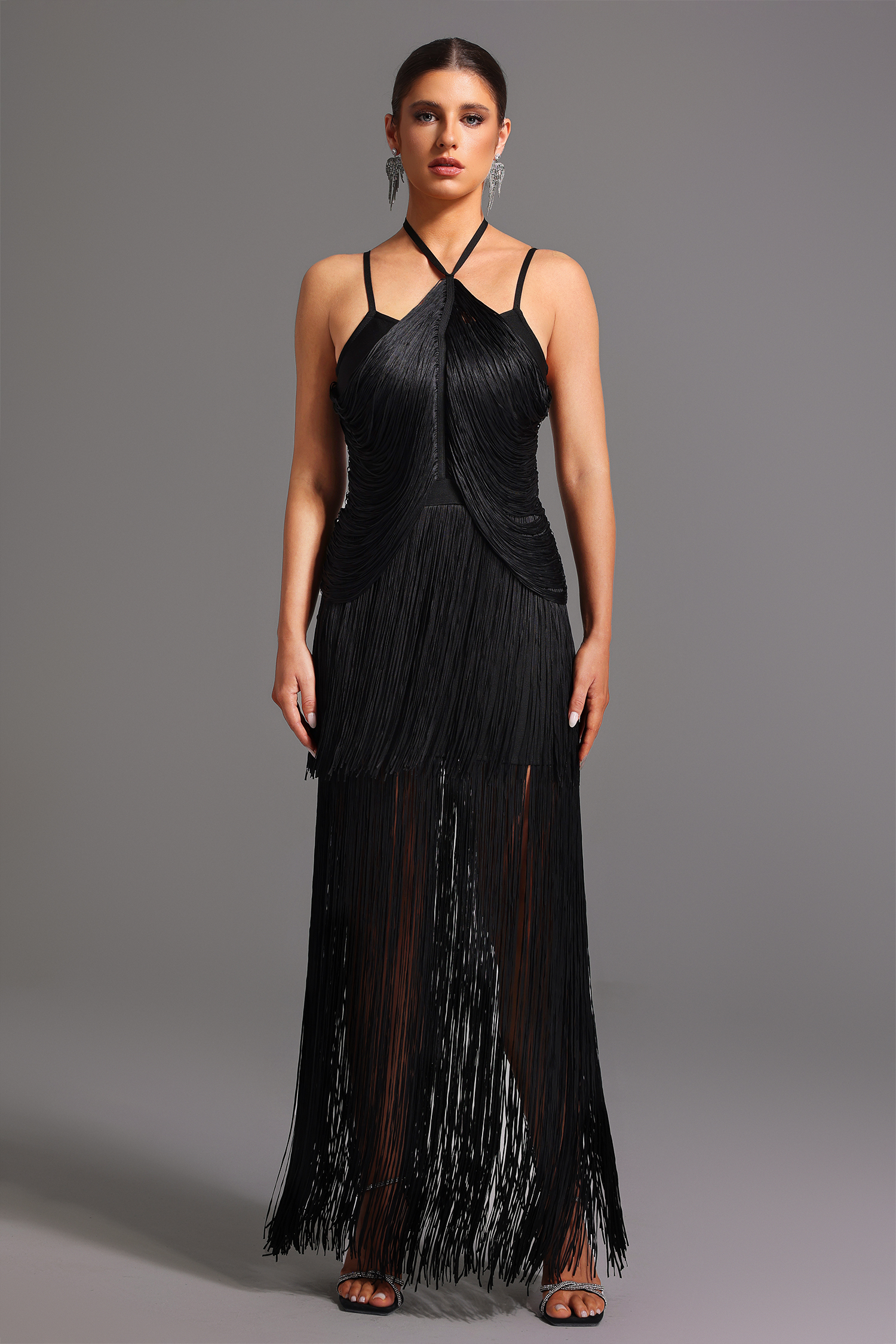 Kivi Bandage Halter Tassel Maxi Dress