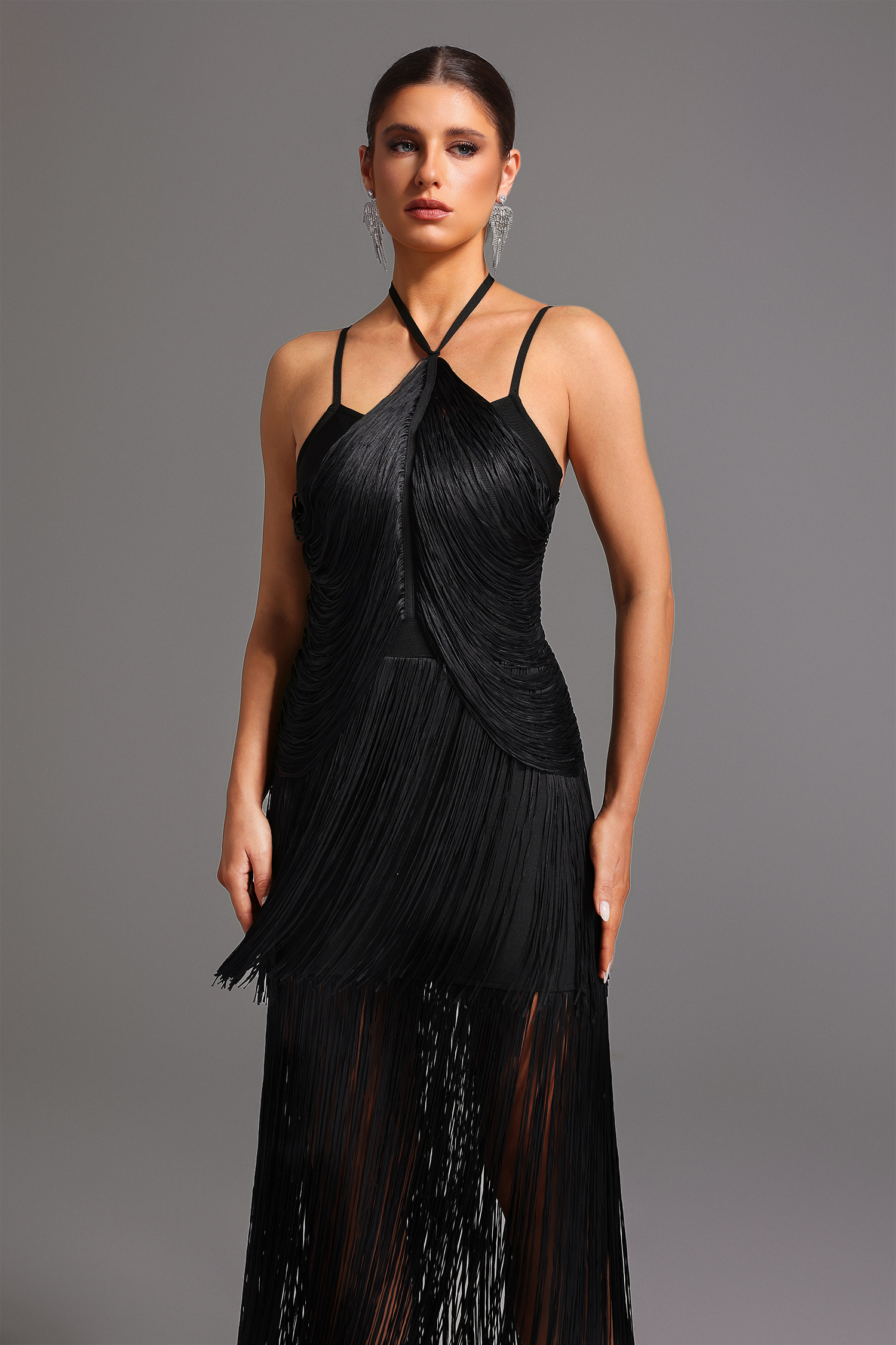 Kivi Bandage Halter Tassel Maxi Dress