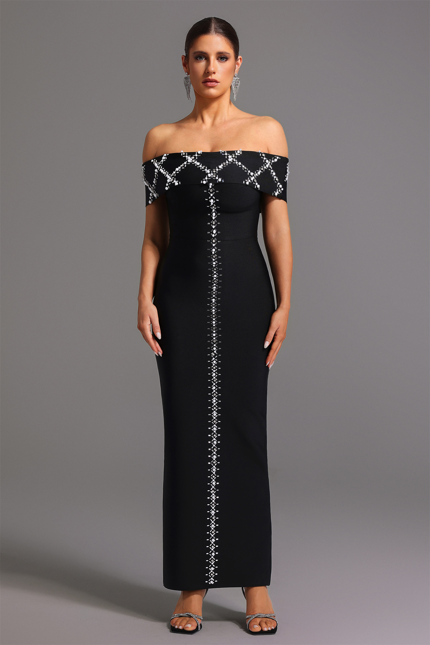 Havera Bandage Off-the-Shoulder Diamond Maxi Dress