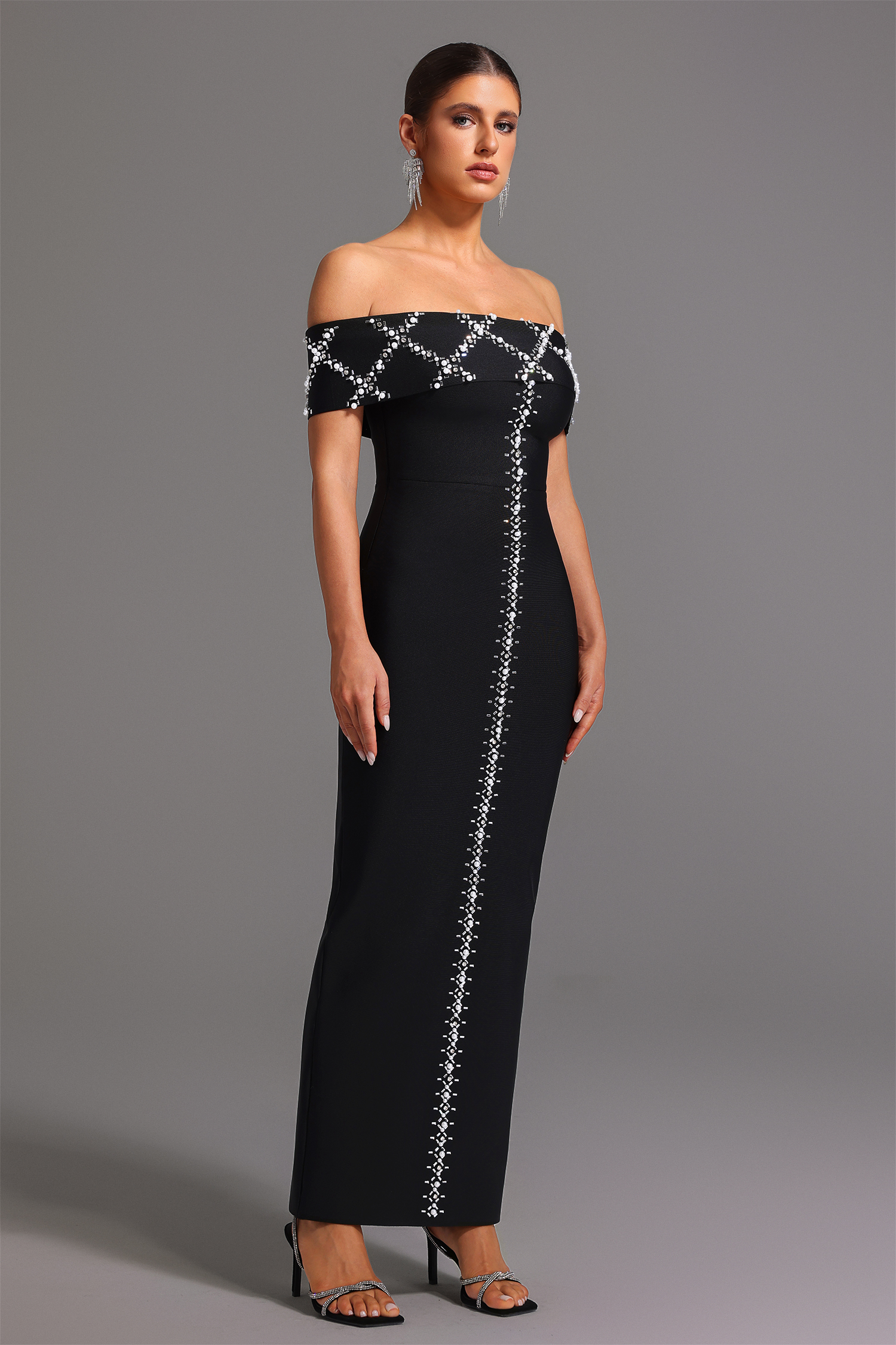 Havera Bandage  Off-the-Shoulder Diamond Maxi Dress