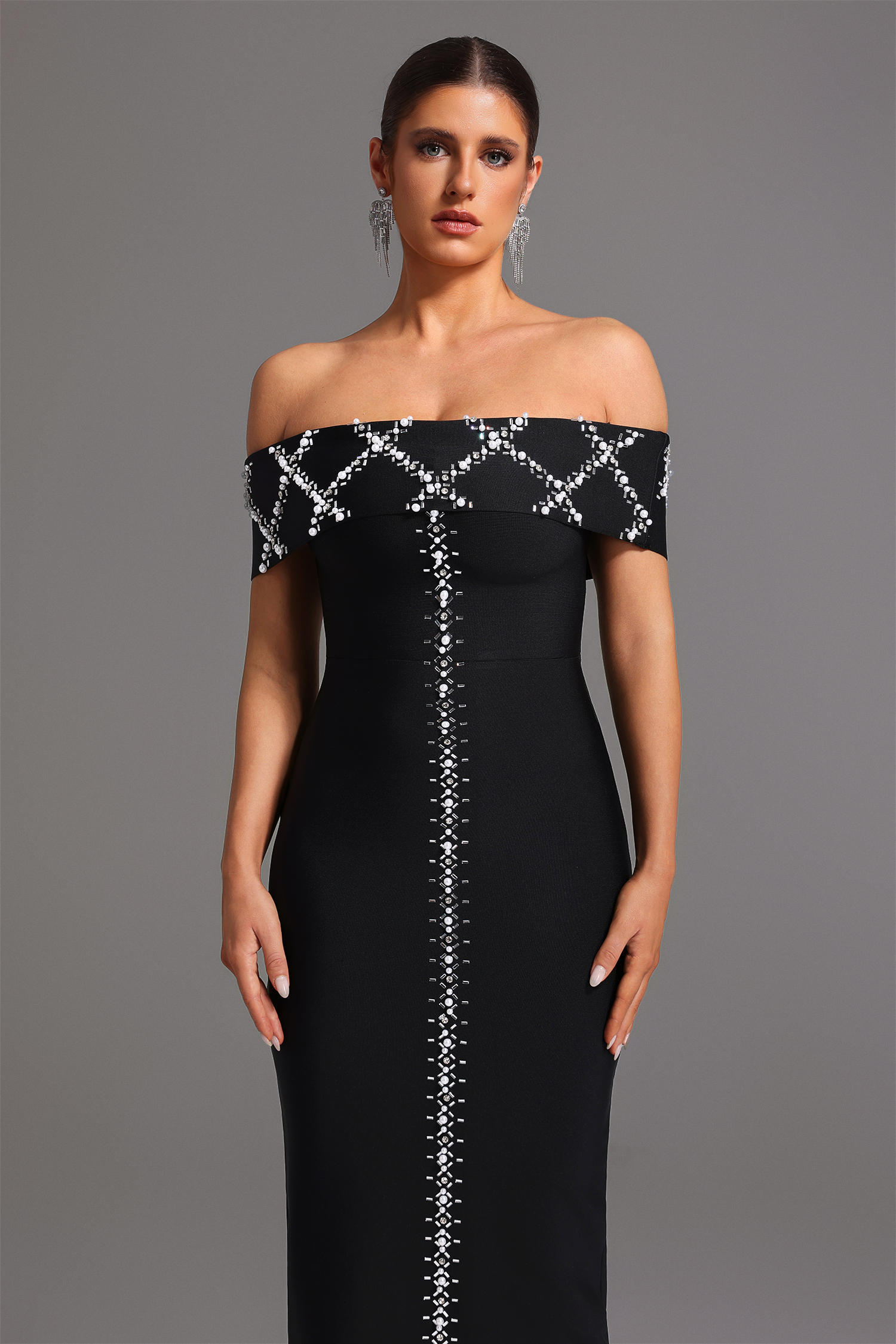 Havera Bandage  Off-the-Shoulder Diamond Maxi Dress