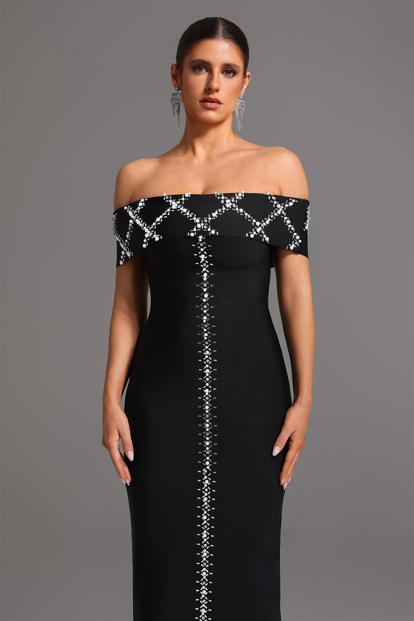 Havera Bandage Off-the-Shoulder Diamond Maxi Dress