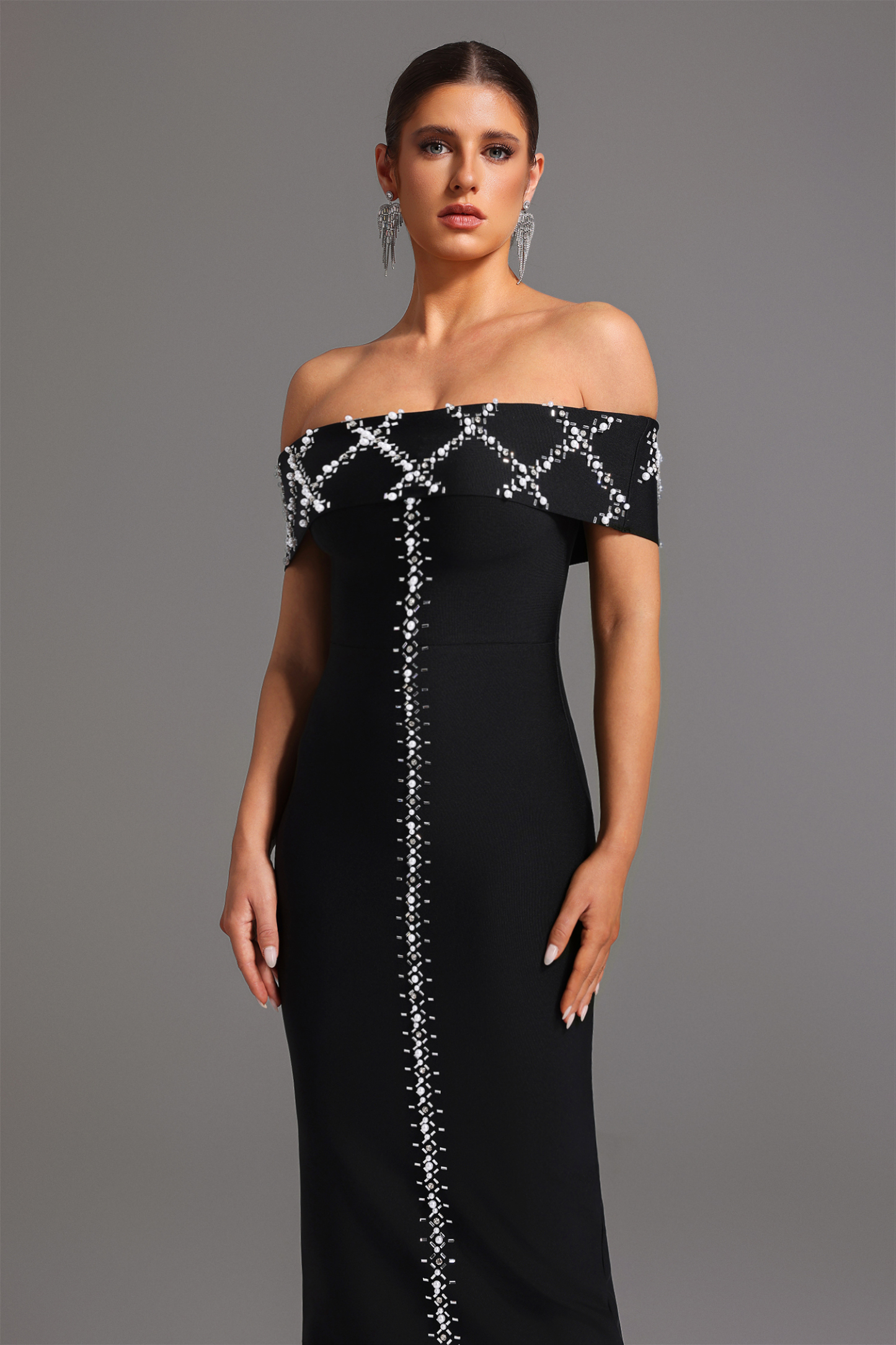 Havera Bandage Off-the-Shoulder Diamond Maxi Dress