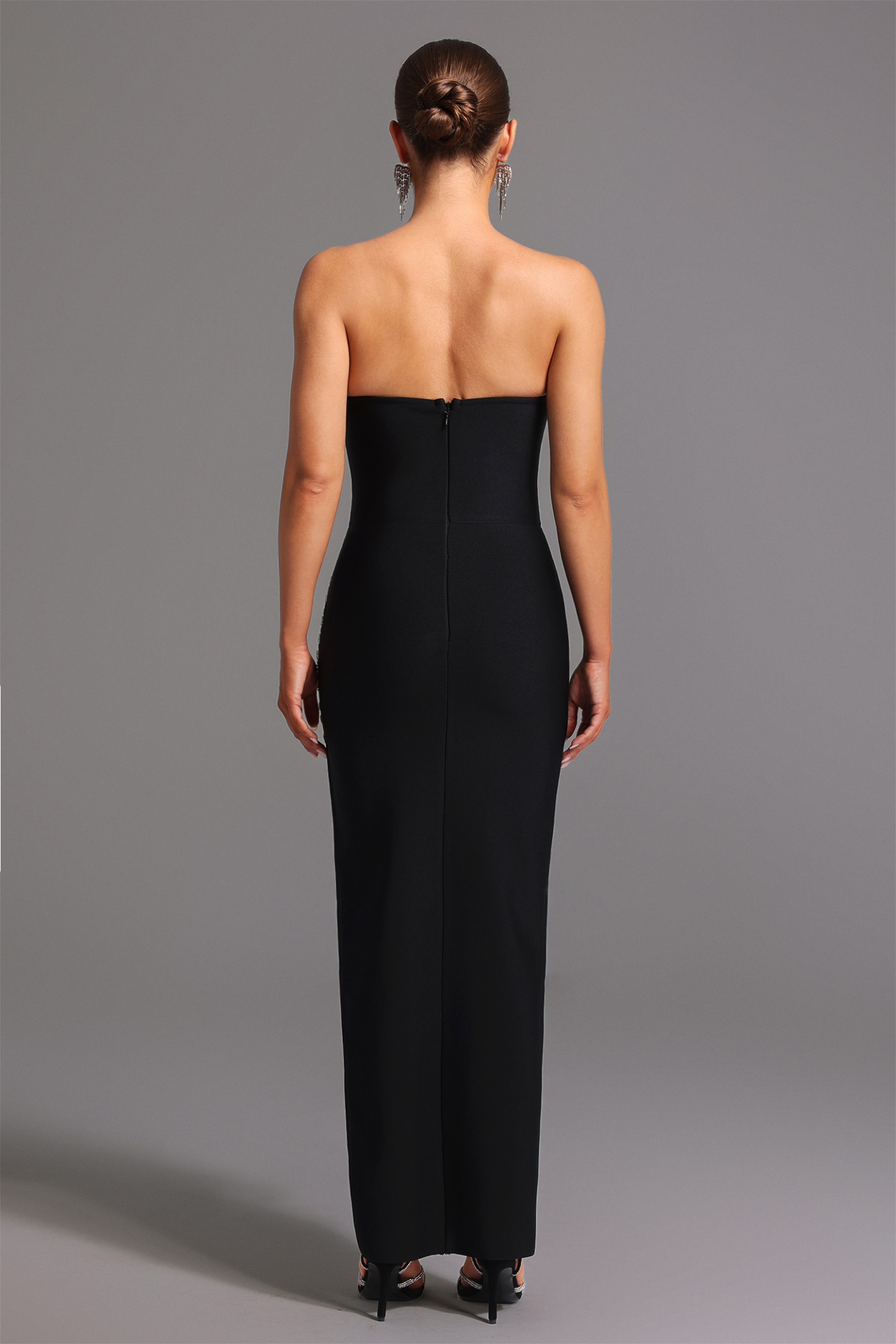 Elspeth Bandage Strapless Diamond High Slit Midi Dress