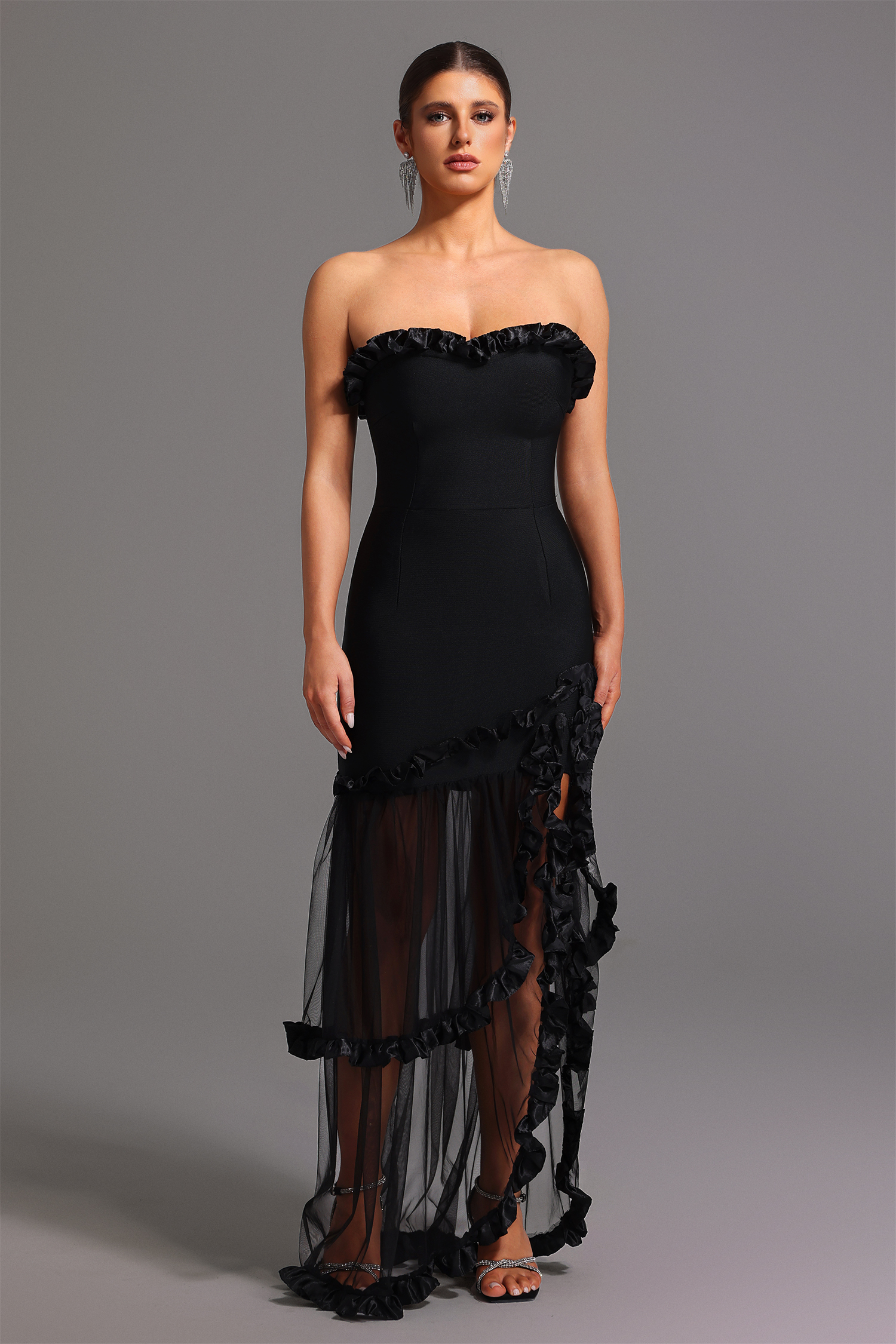 Edmee Bandage  Strapless Slit Maxi Dress