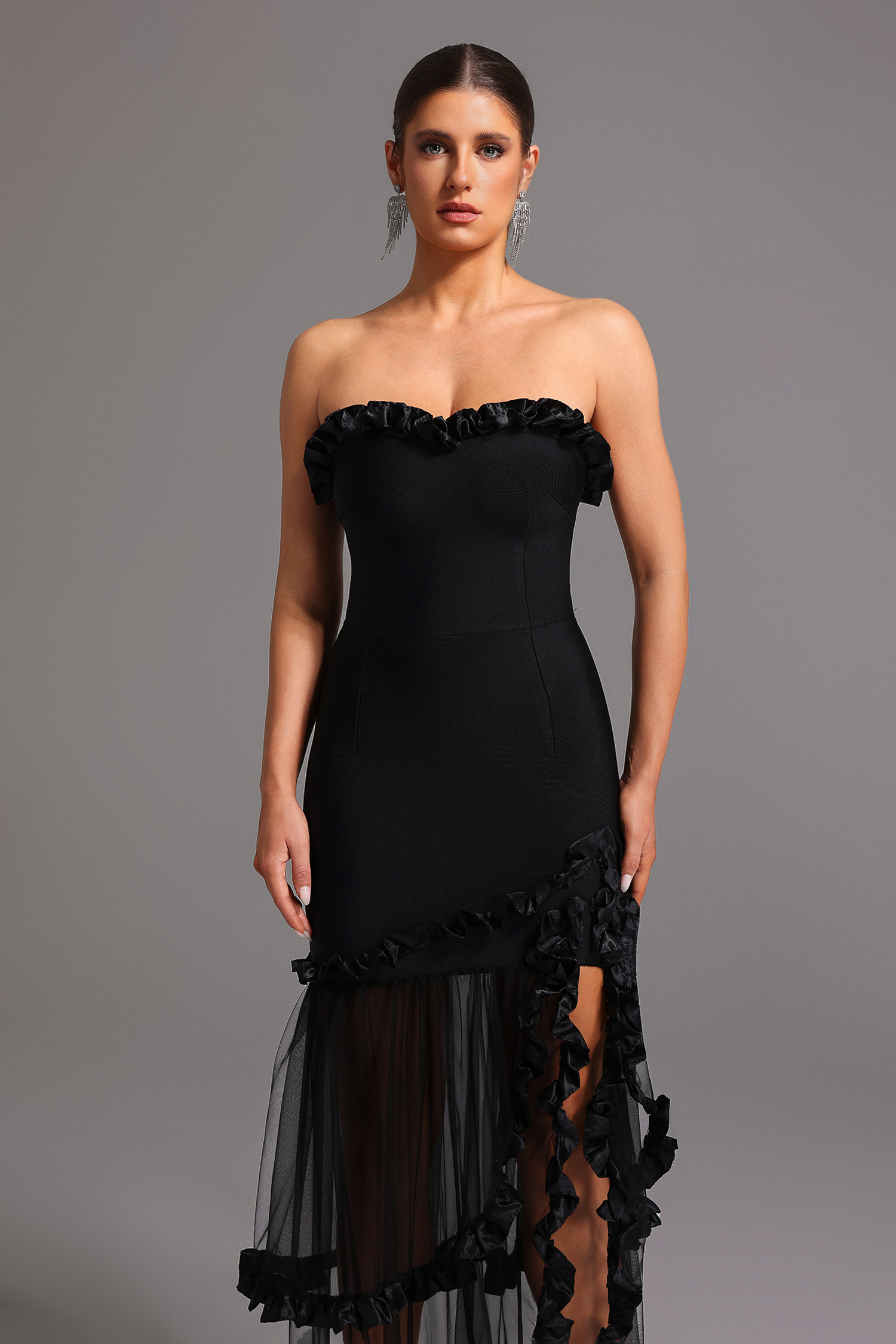 Edmee Bandage  Strapless Slit Maxi Dress