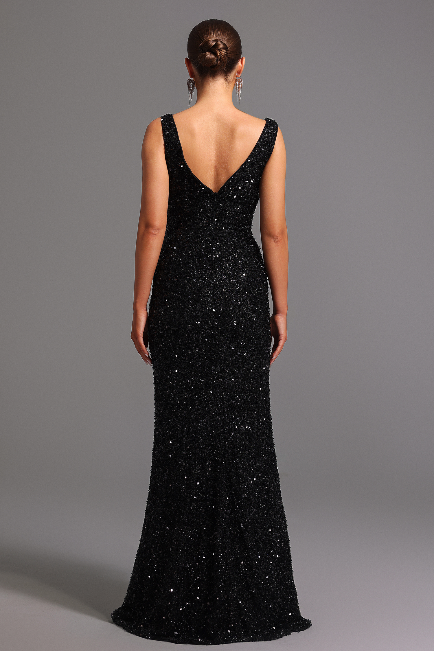 Edie Sleeveless V-Neck Sequin Flowers Maxi Dress