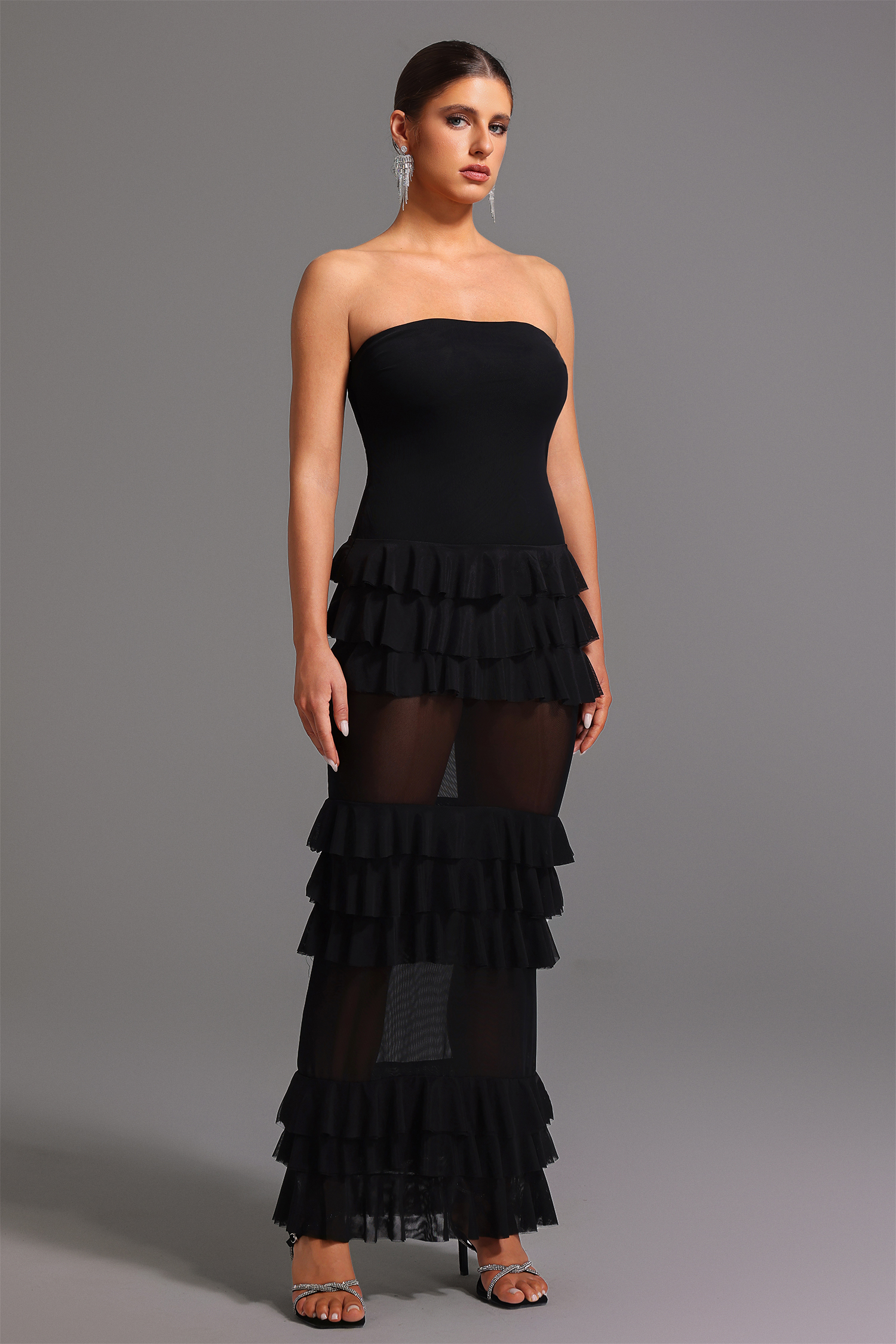 Print Bandage Strapless Maxi Dress