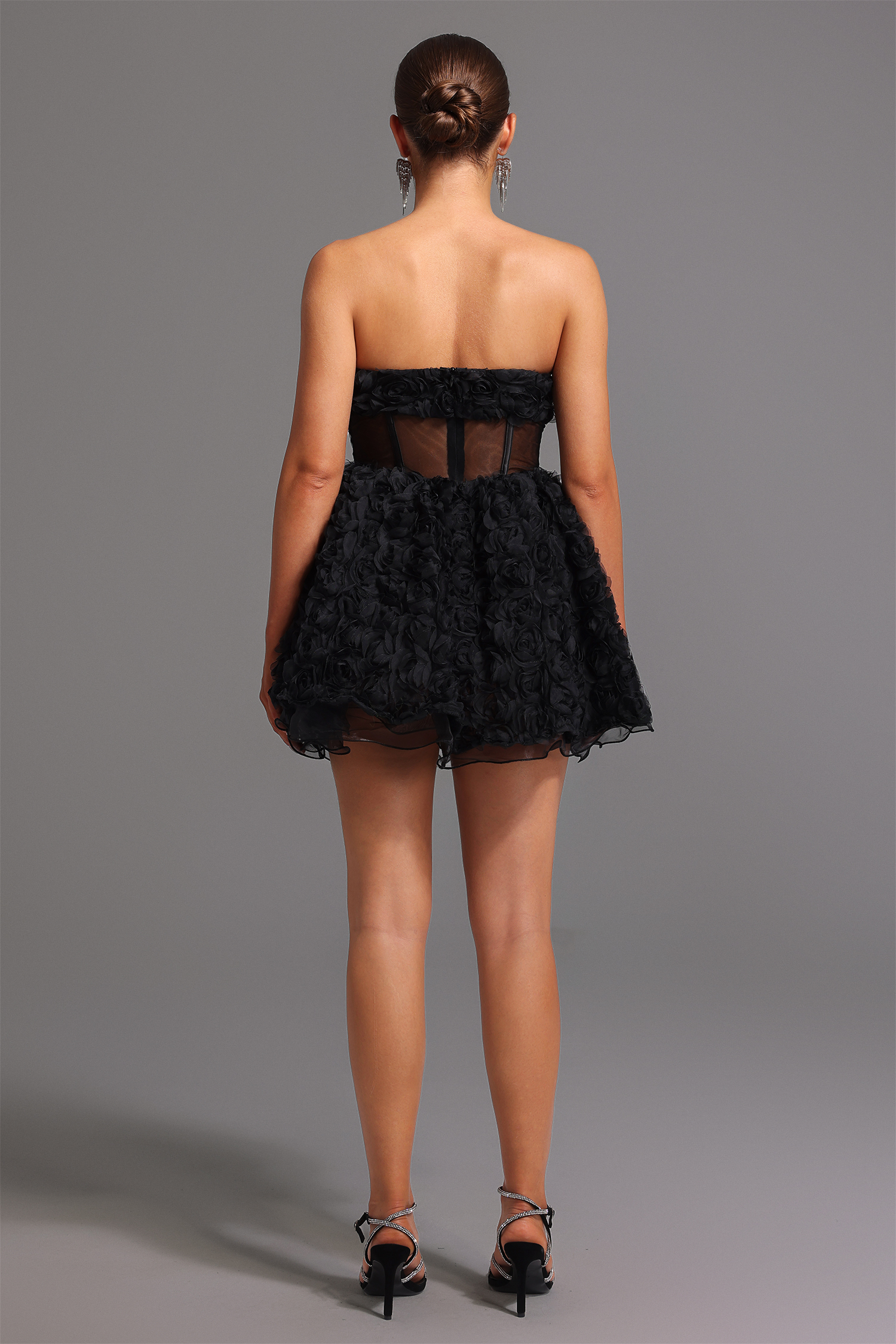 Teray Strapless Flowers Pearls Mini Dress
